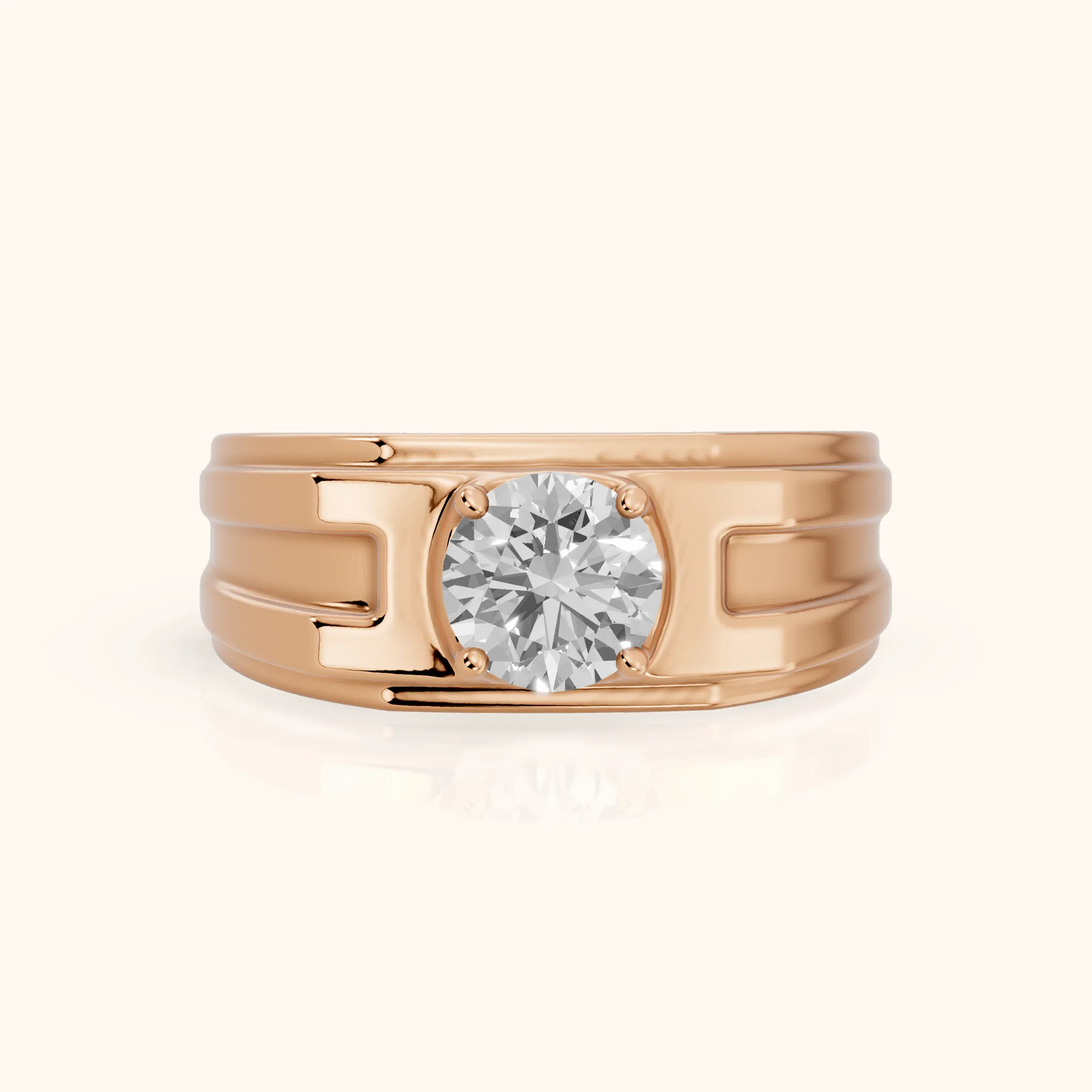 Greer Step Edge Solitaire Round Diamond Engagement Ring in Rose Gold — view 1