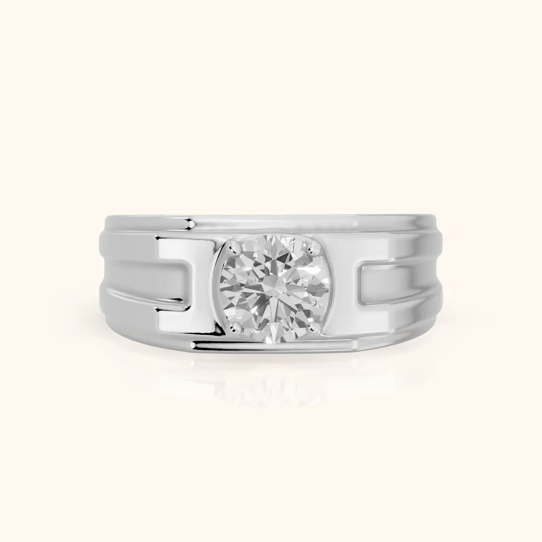 Greer Step Edge Solitaire Round Diamond Engagement Ring in Silver — view 2