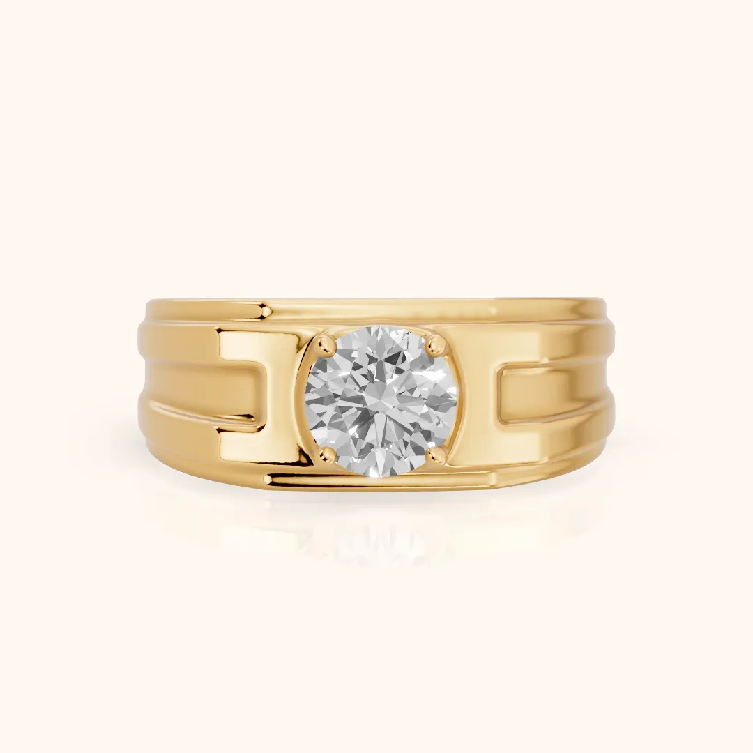 Greer Step Edge Solitaire Round Diamond Engagement Ring in Yellow Gold — view 2