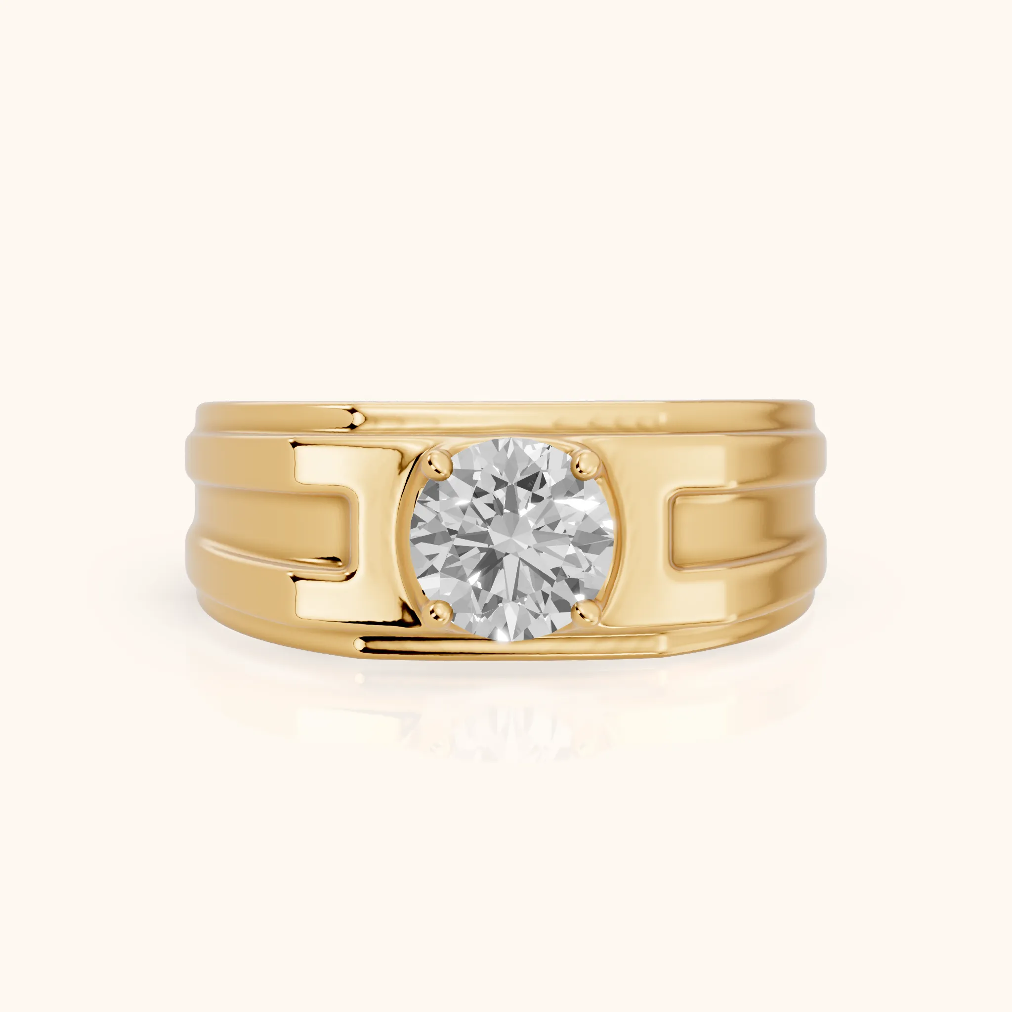 Greer Step Edge Solitaire Round Diamond Engagement Ring in Yellow Gold — view 1