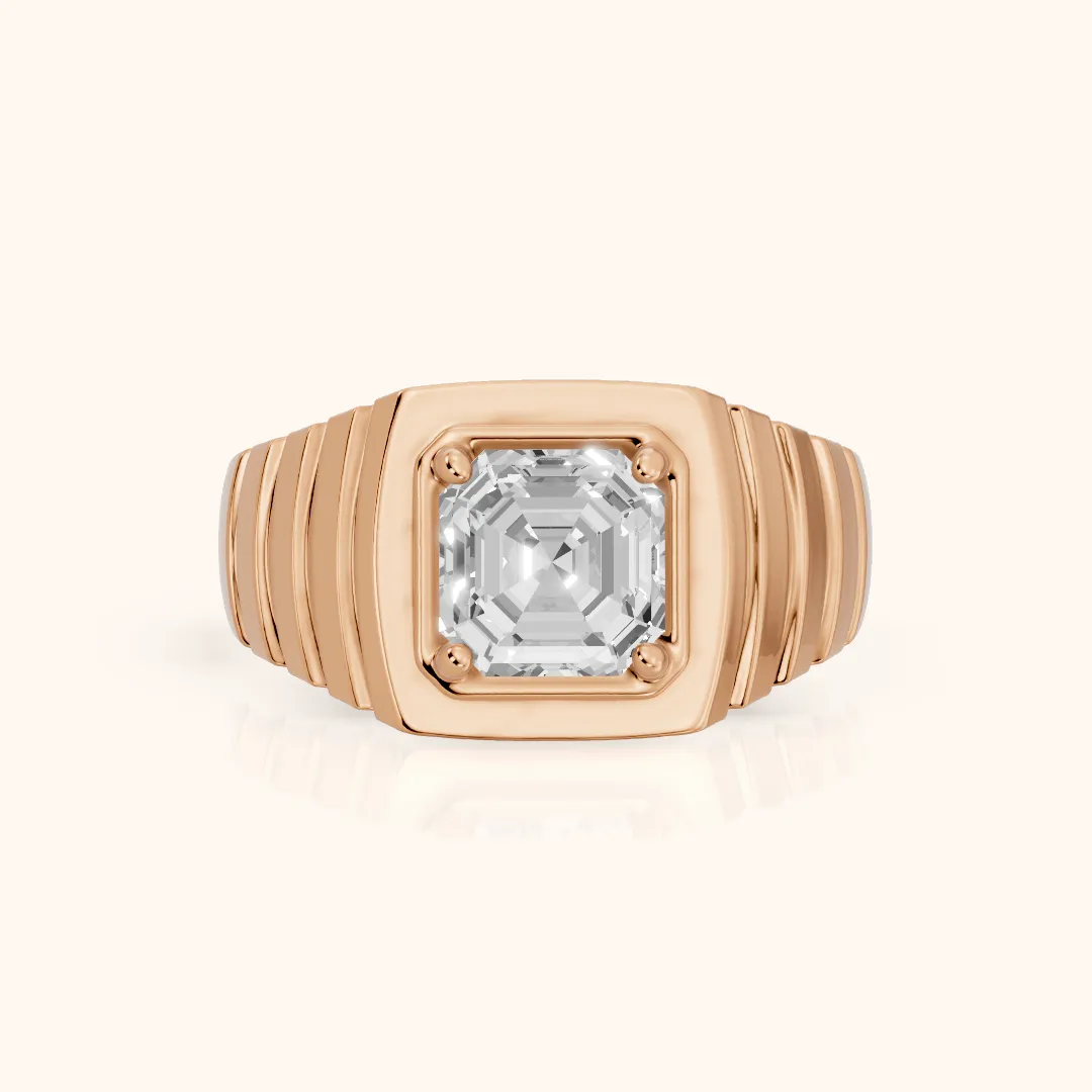 Wells Ridged Dome Asscher Diamond Engagement Ring in Rose Gold — view 2