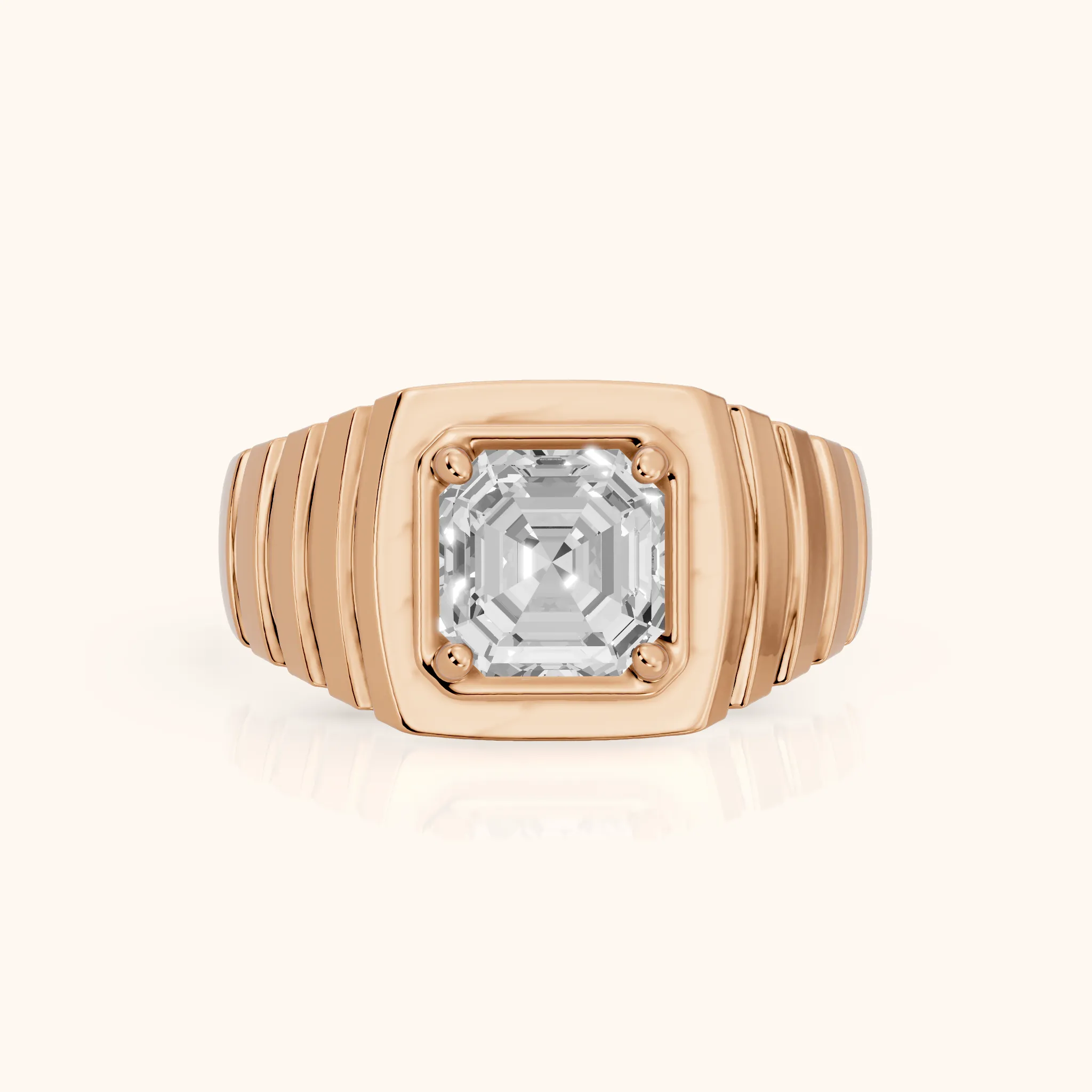 Wells Ridged Dome Asscher Diamond Engagement Ring in Rose Gold — view 1