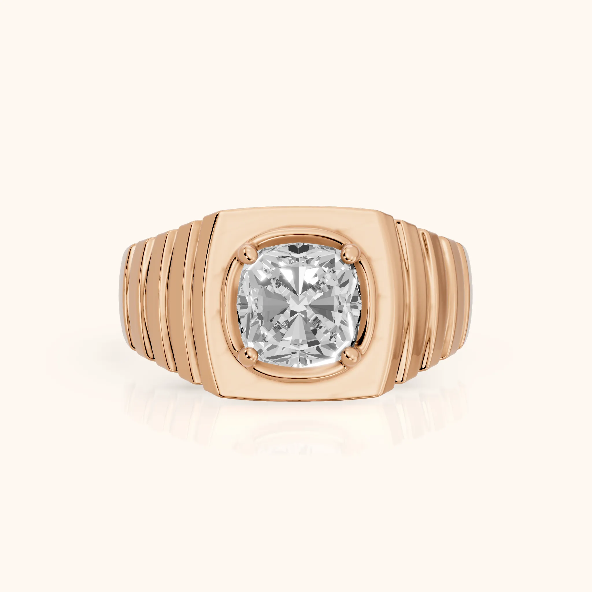 Wells Ridged Dome Cushion Diamond Engagement Ring in Rose Gold — view 1