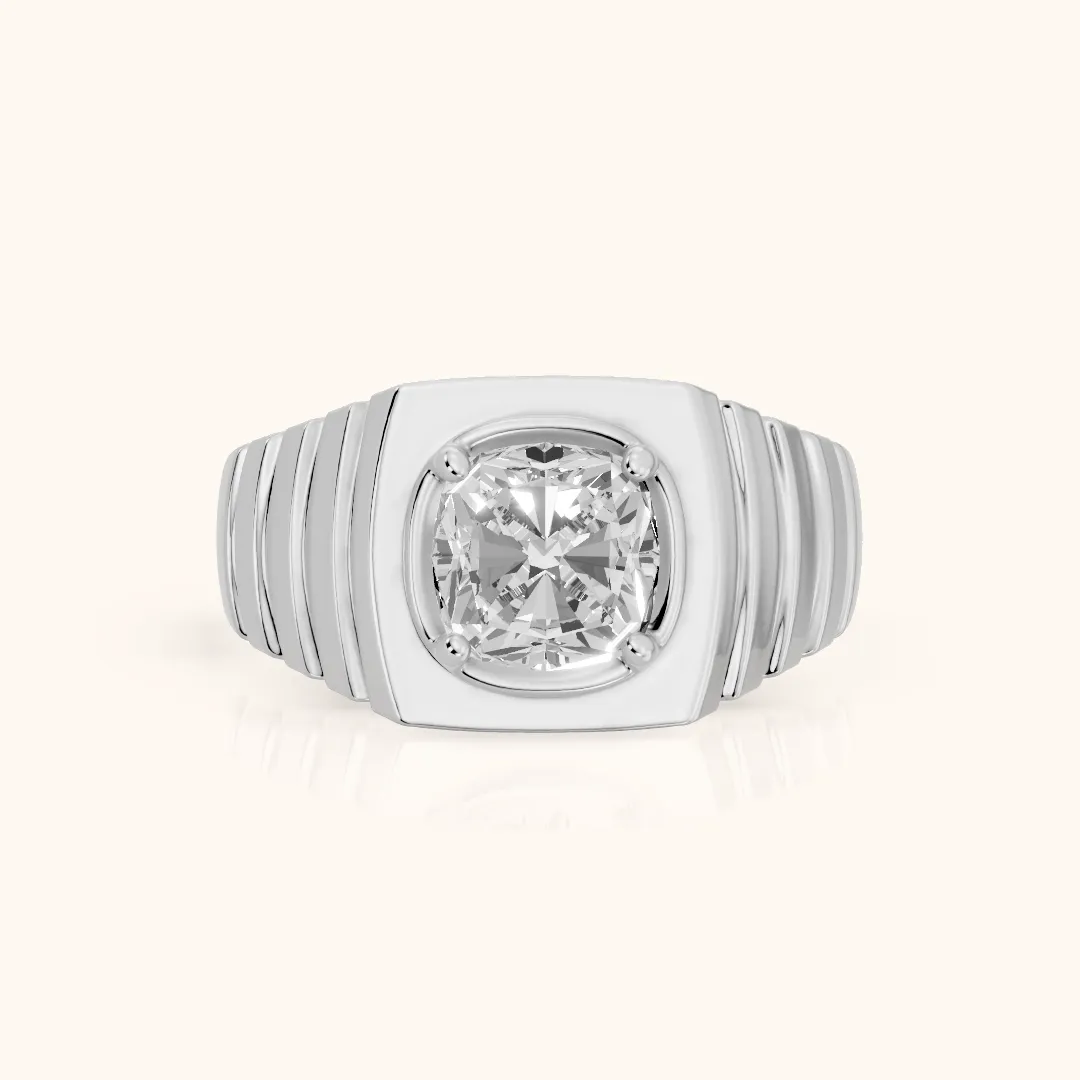 Wells Ridged Dome Cushion Diamond Engagement Ring in Platinum — view 2