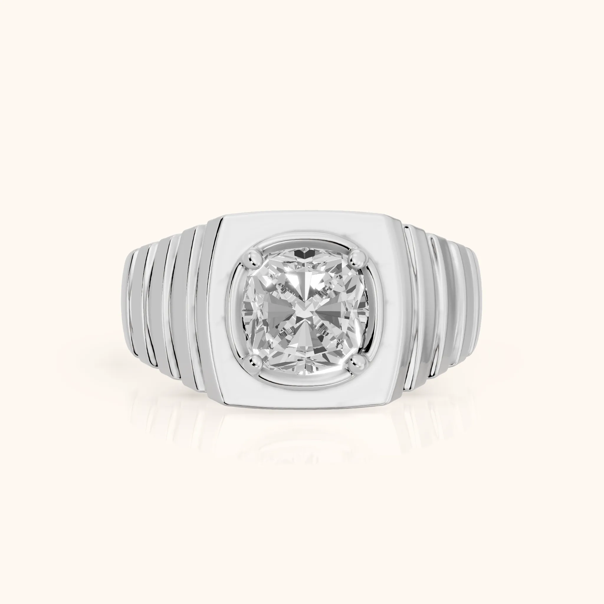 Wells Ridged Dome Cushion Diamond Engagement Ring in Platinum — view 1
