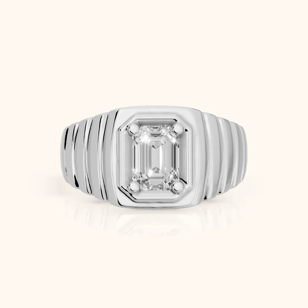 Wells Ridged Dome Emerald Diamond Engagement Ring in Silver — view 2