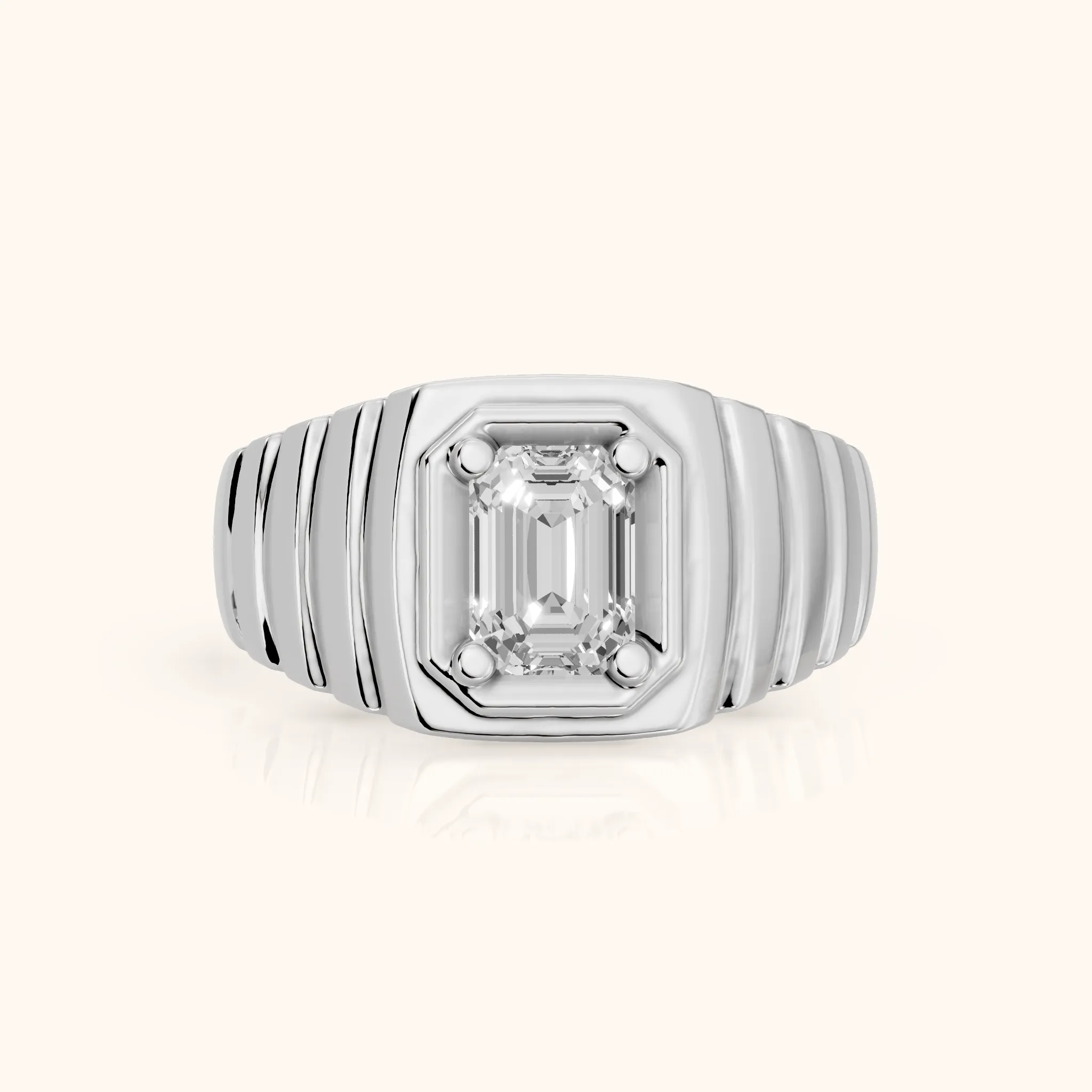 Wells Ridged Dome Emerald Diamond Engagement Ring in Silver — view 1