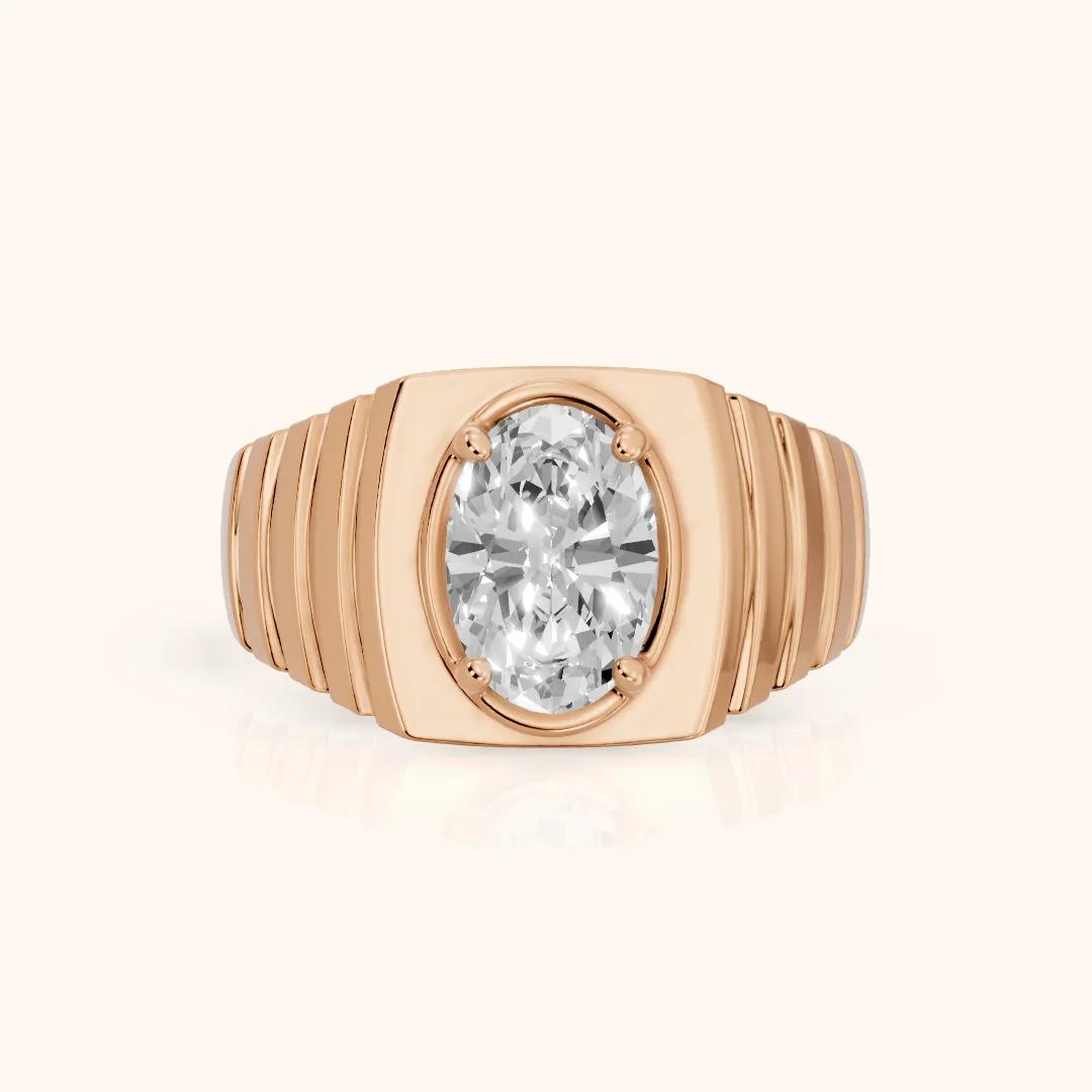 Wells Ridged Dome Oval Diamond Engagement Ring in Rose Gold — view 2