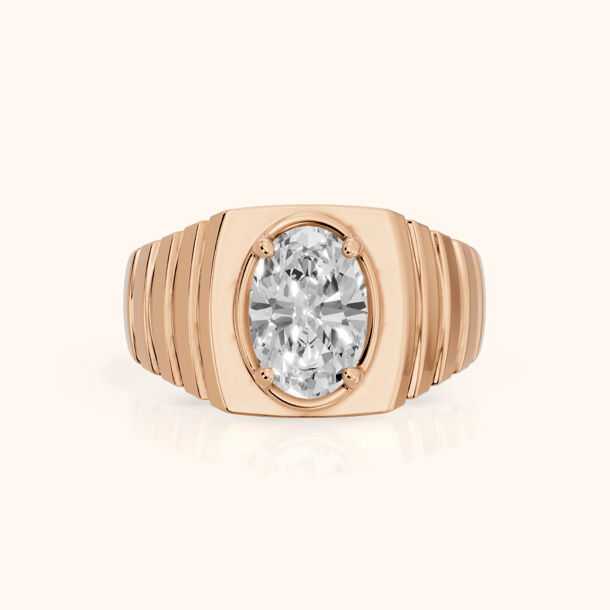 Wells Ridged Dome Oval Diamond Engagement Ring in Rose Gold — view 1