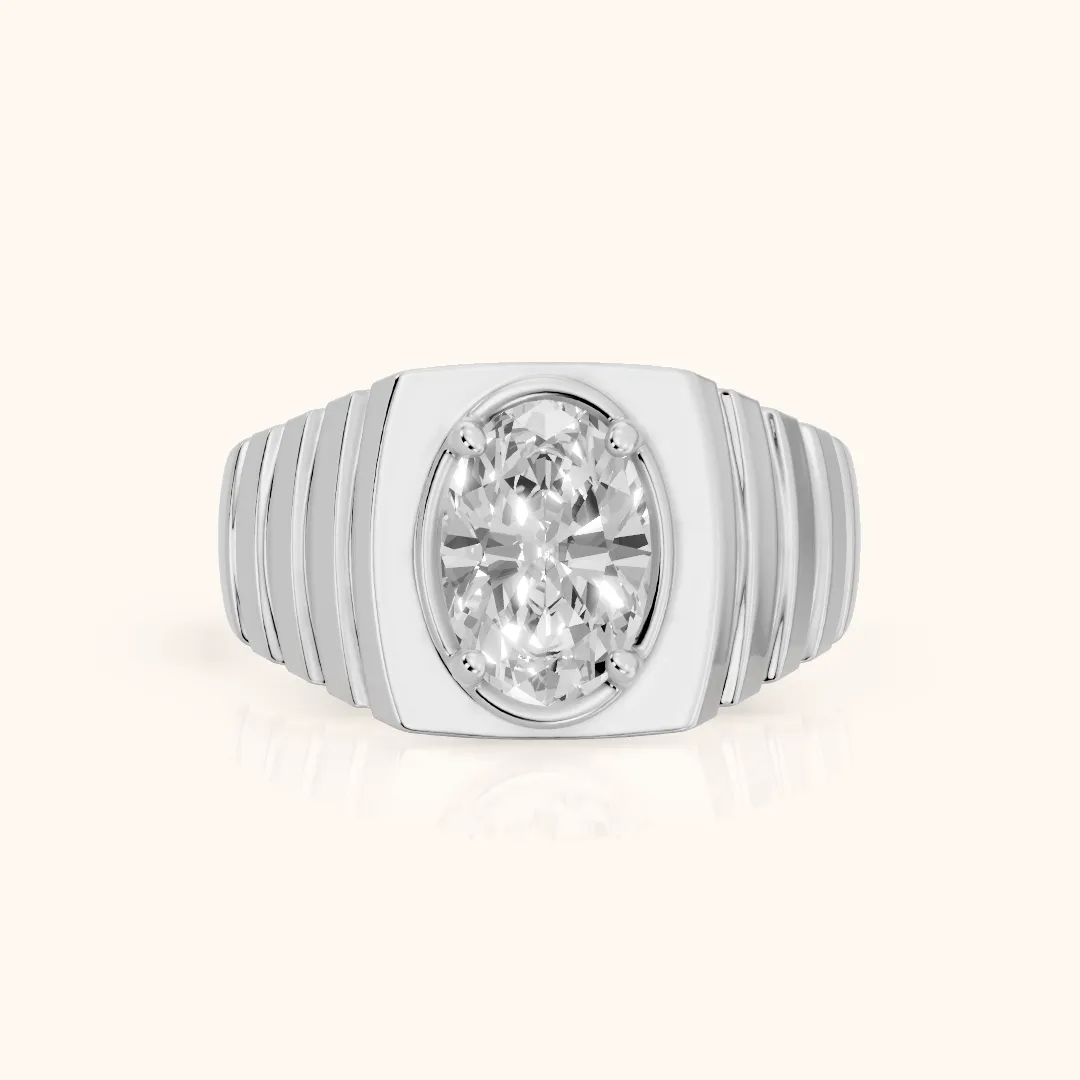 Wells Ridged Dome Oval Diamond Engagement Ring in Platinum — view 2