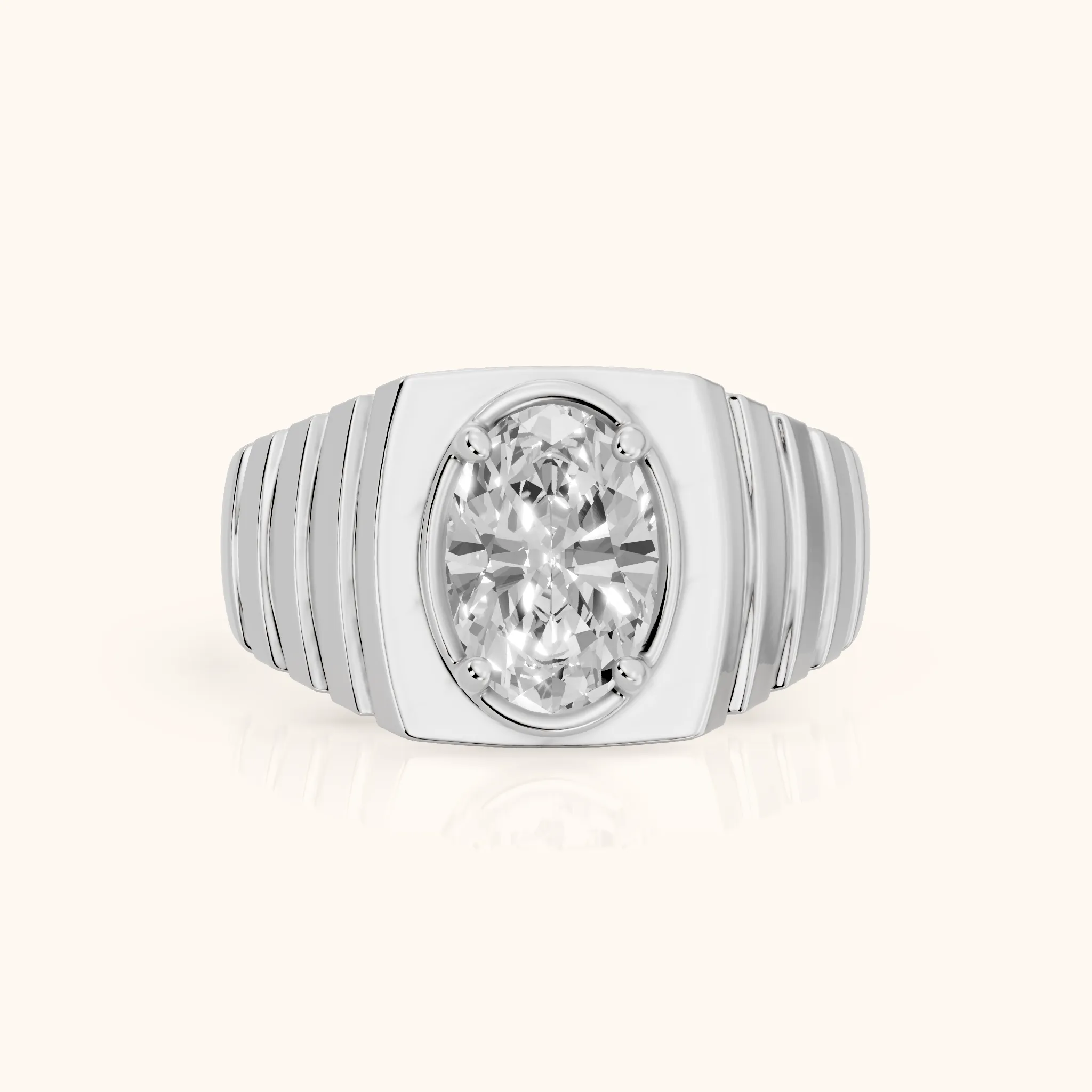 Wells Ridged Dome Oval Diamond Engagement Ring in Platinum — view 1