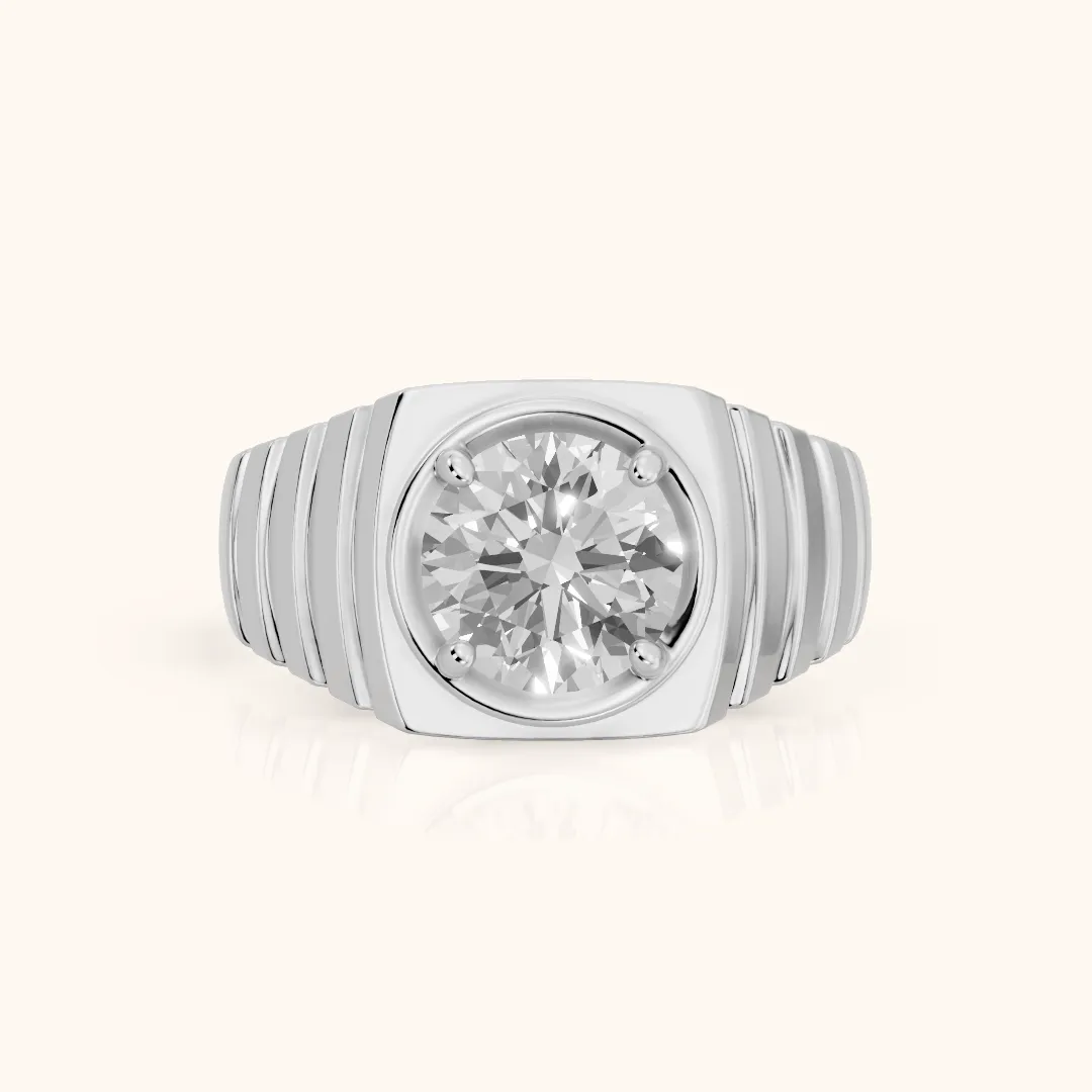 Wells Ridged Dome Round Diamond Engagement Ring in Platinum — view 2
