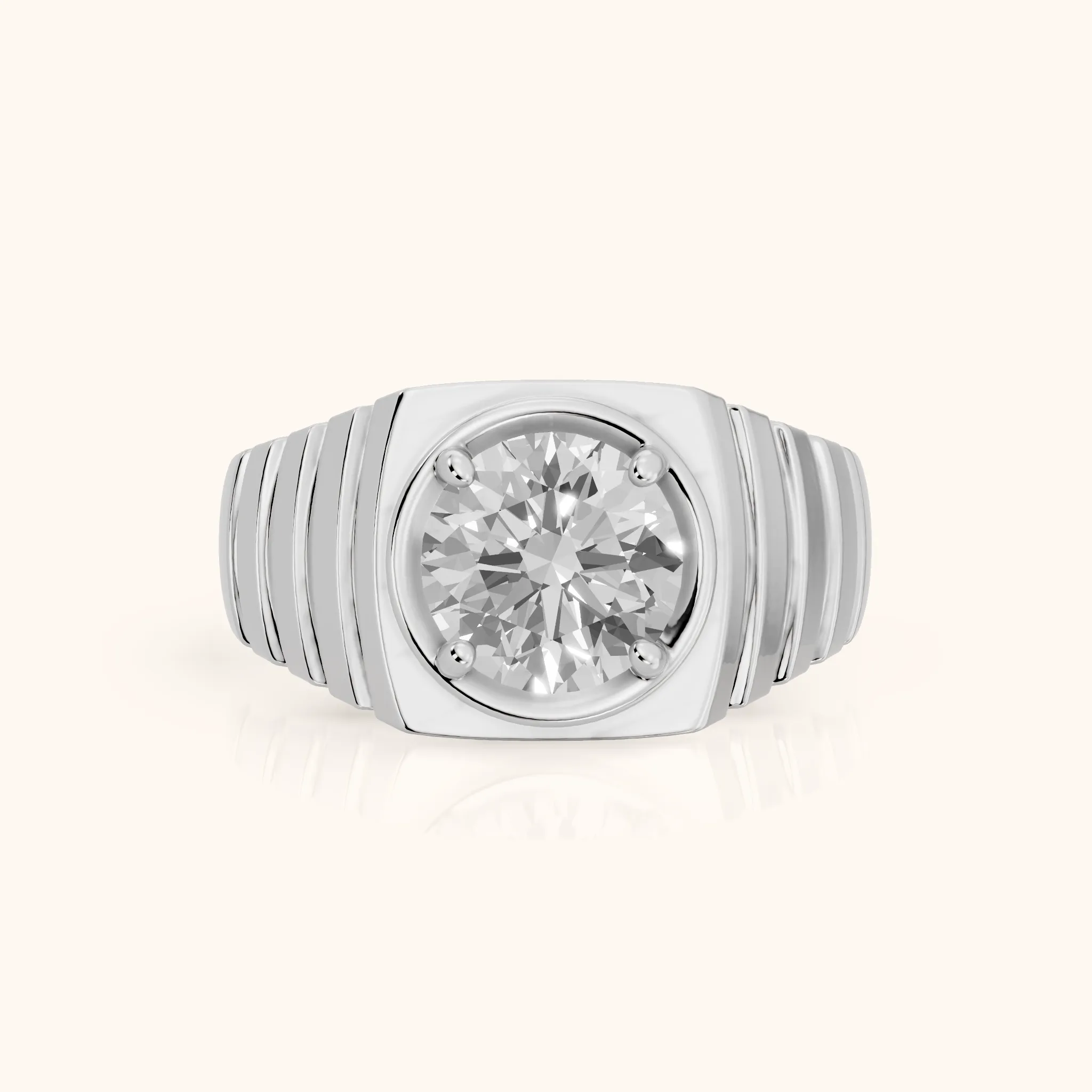Wells Ridged Dome Round Diamond Engagement Ring in Platinum — view 1