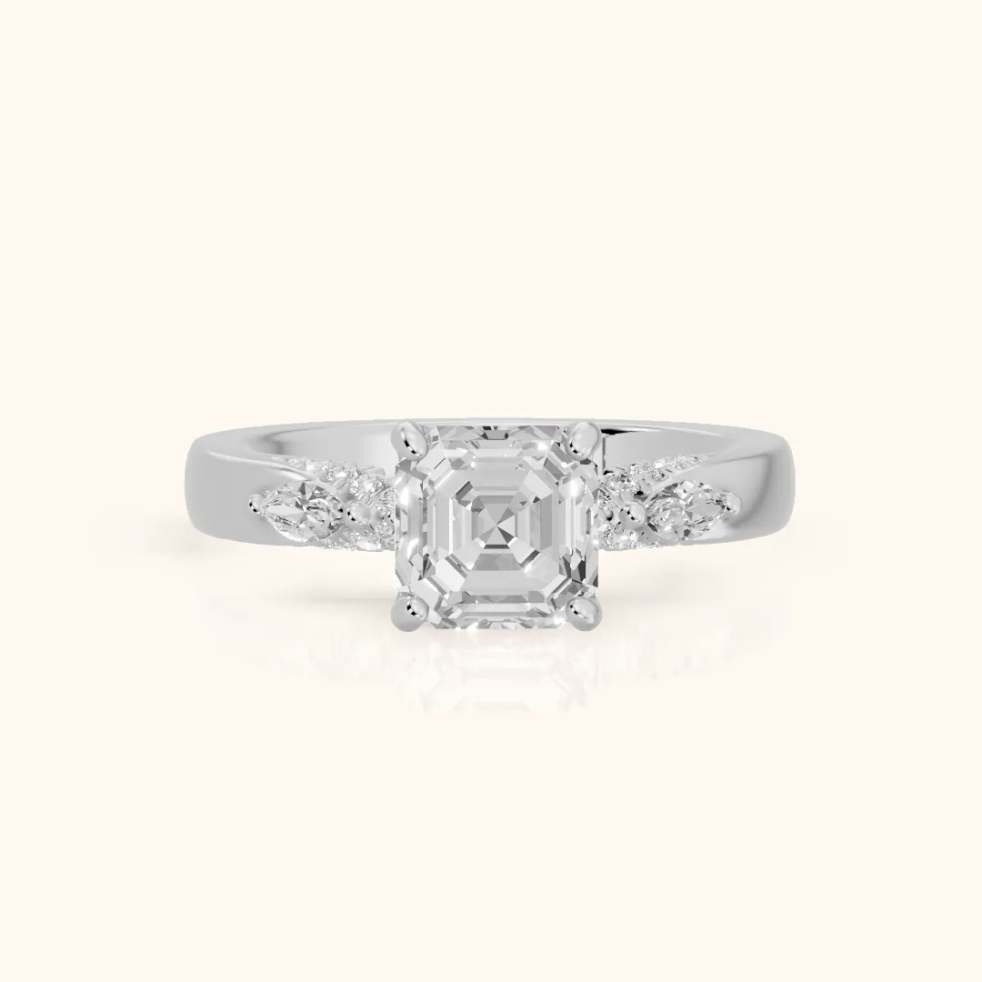 Tahoe Marquise-Side Pavé Asscher Diamond Engagement Ring in Silver — view 2