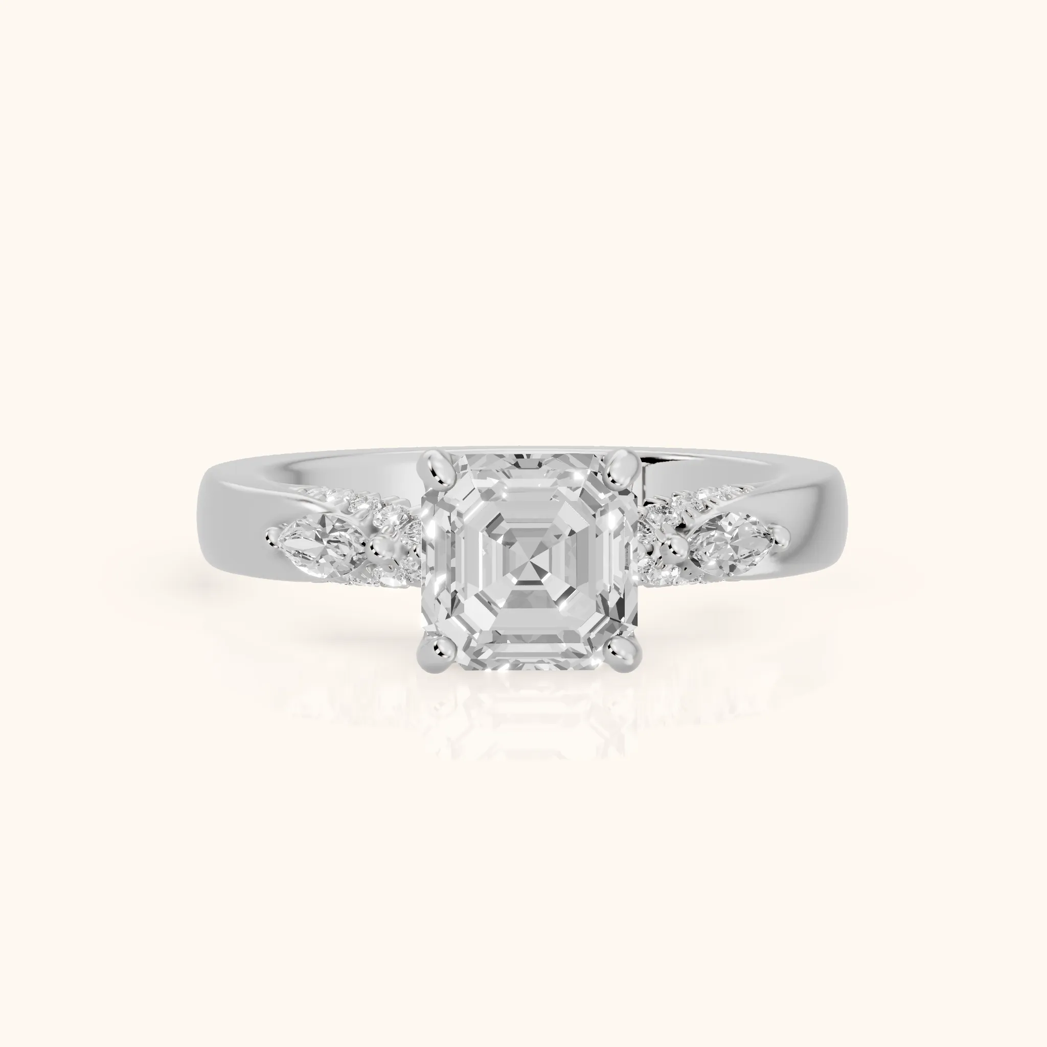 Tahoe Marquise-Side Pavé Asscher Diamond Engagement Ring in Silver — view 1