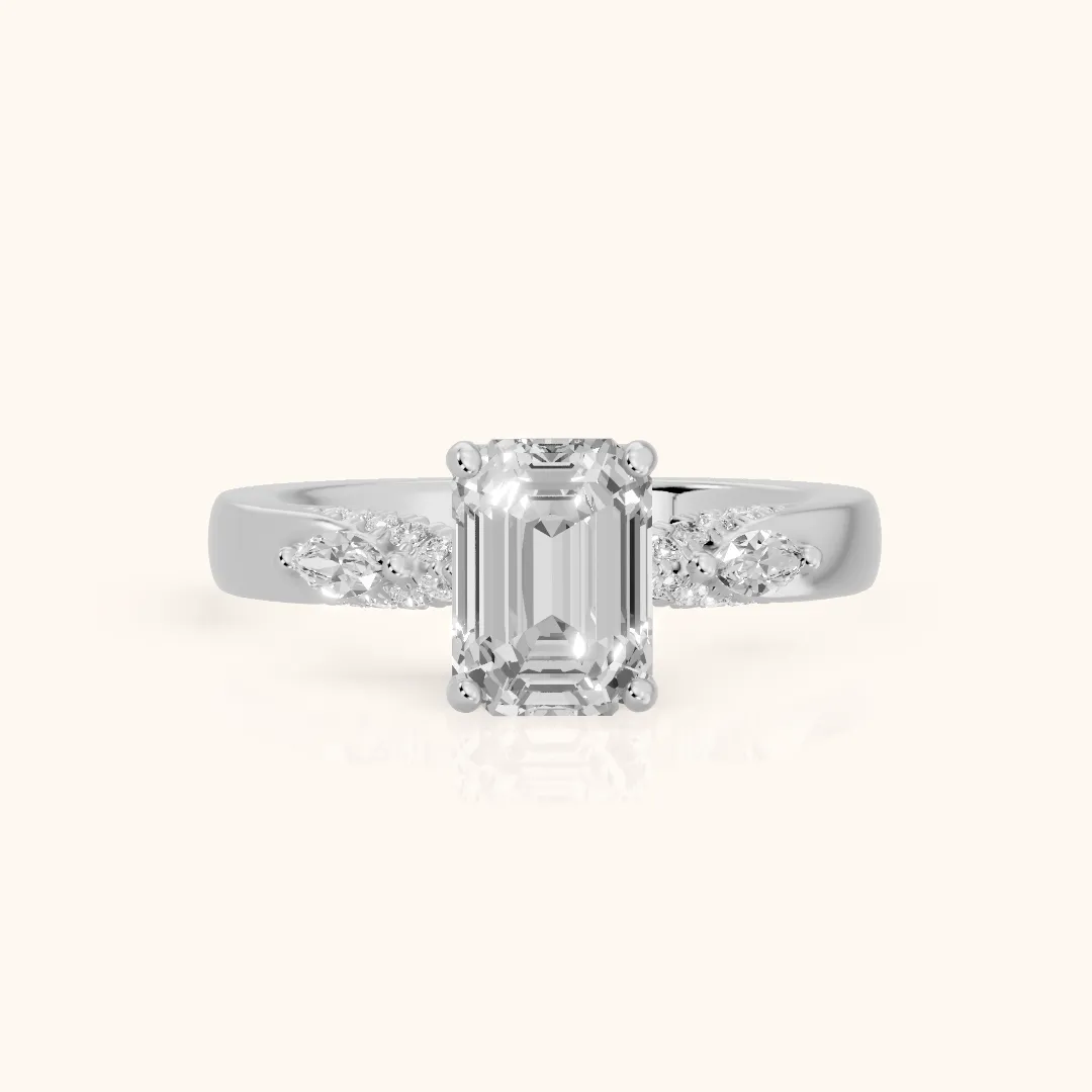Tahoe Marquise-Side Pavé Emerald Diamond Engagement Ring in Silver — view 2