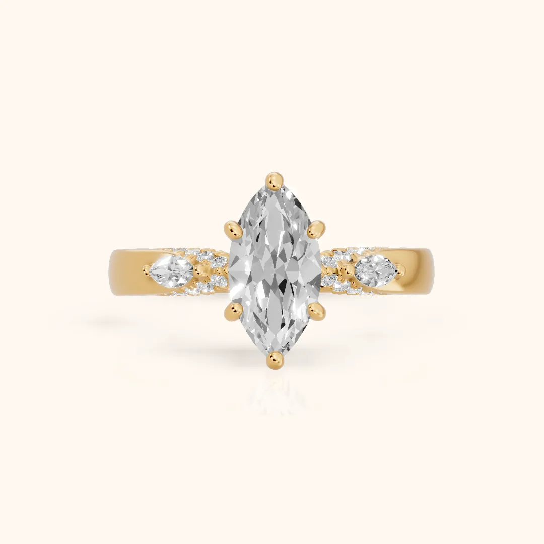 Tahoe Marquise-Side Pavé Marquise Diamond Engagement Ring in Yellow Gold — view 2