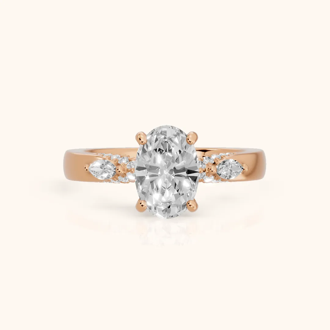 Tahoe Marquise-Side Pavé Oval Diamond Engagement Ring in Rose Gold — view 2
