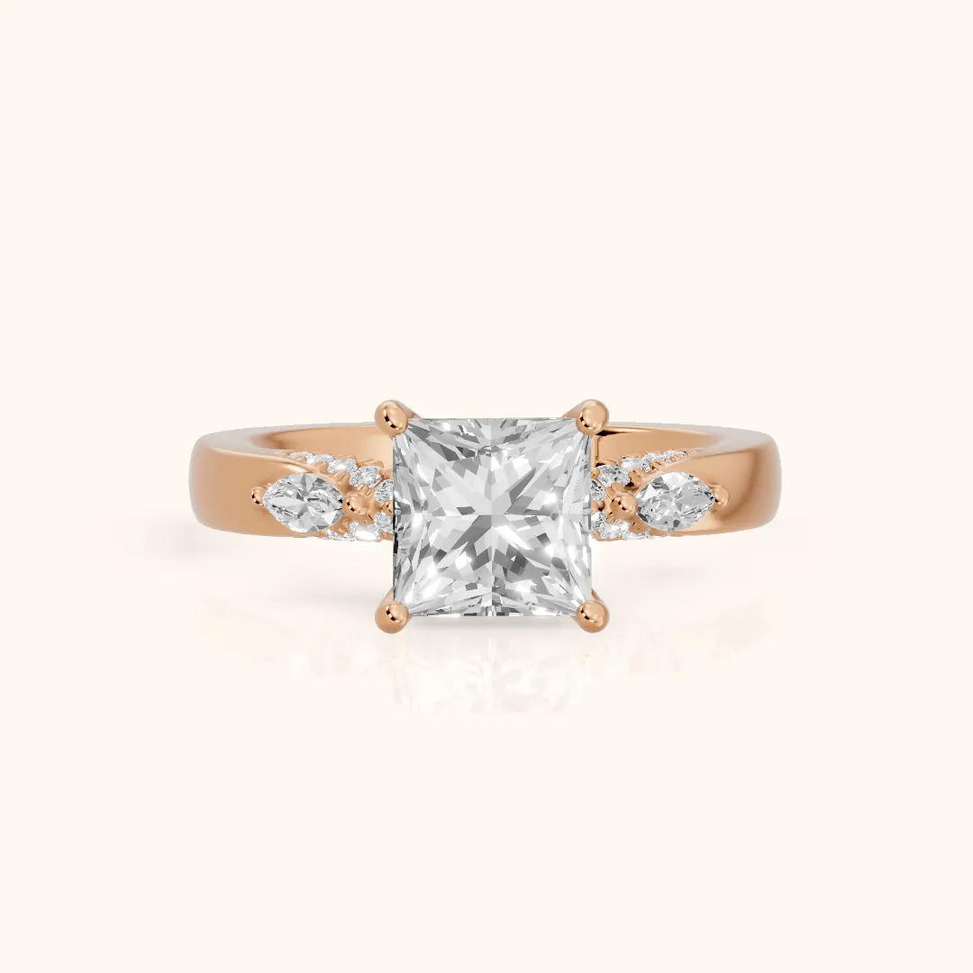 Tahoe Marquise-Side Pavé Princess Diamond Engagement Ring in Rose Gold — view 2