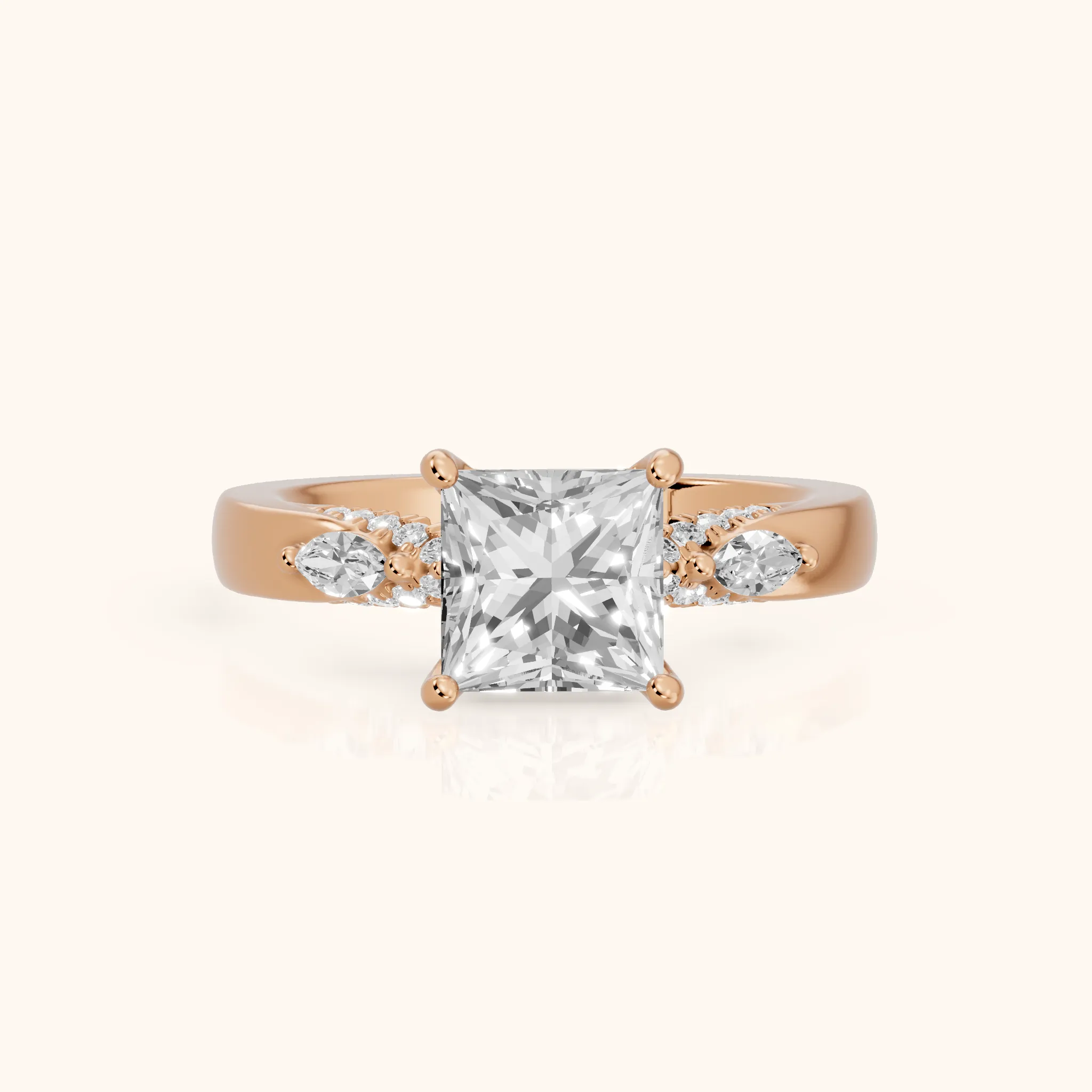 Tahoe Marquise-Side Pavé Princess Diamond Engagement Ring in Rose Gold — view 1