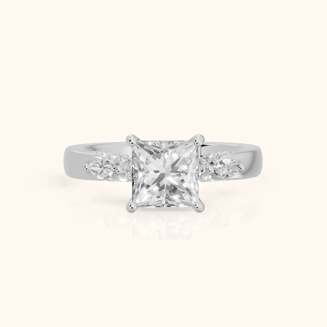 Tahoe Marquise-Side Pavé Princess Diamond Engagement Ring in Silver — view 2