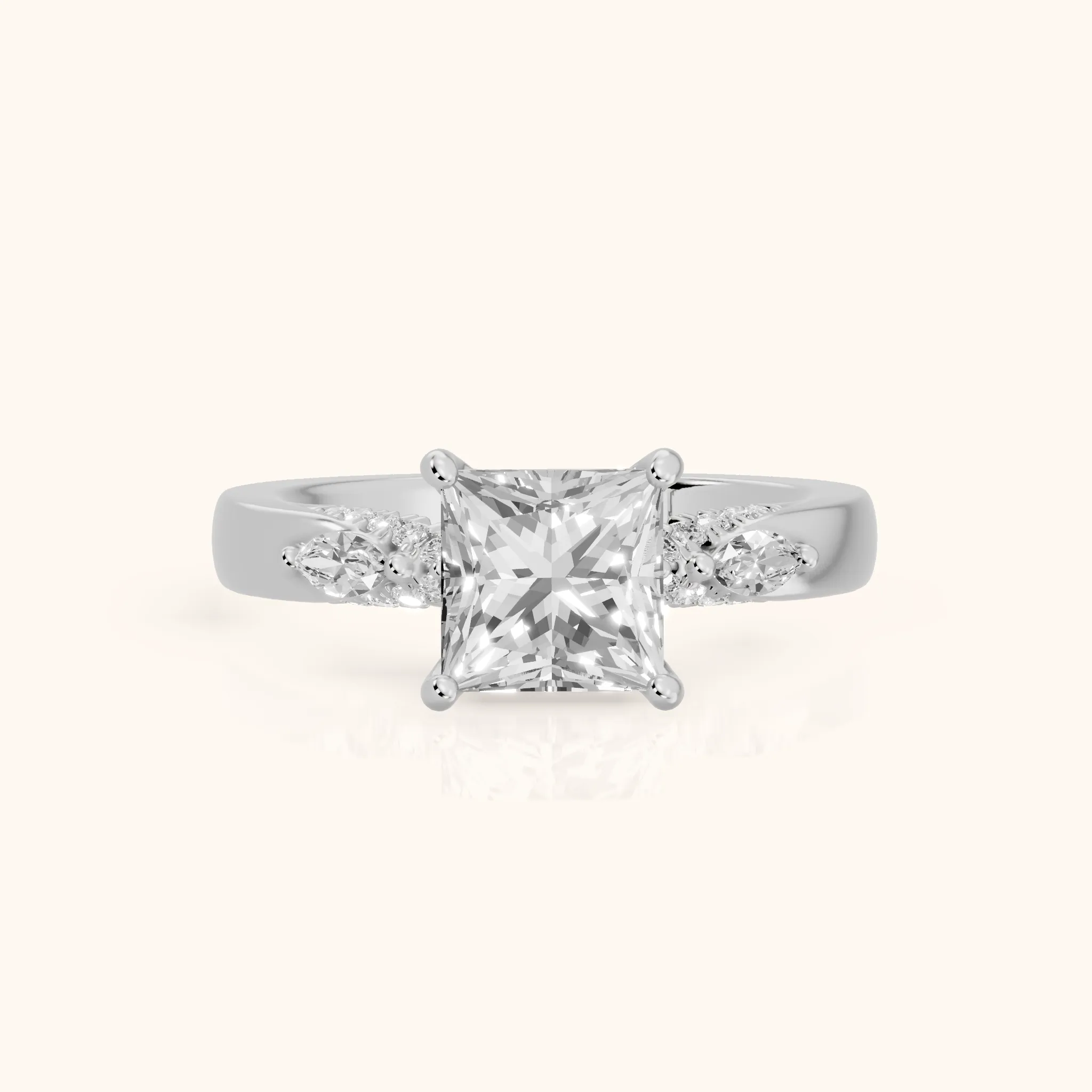 Tahoe Marquise-Side Pavé Princess Diamond Engagement Ring in Silver — view 1
