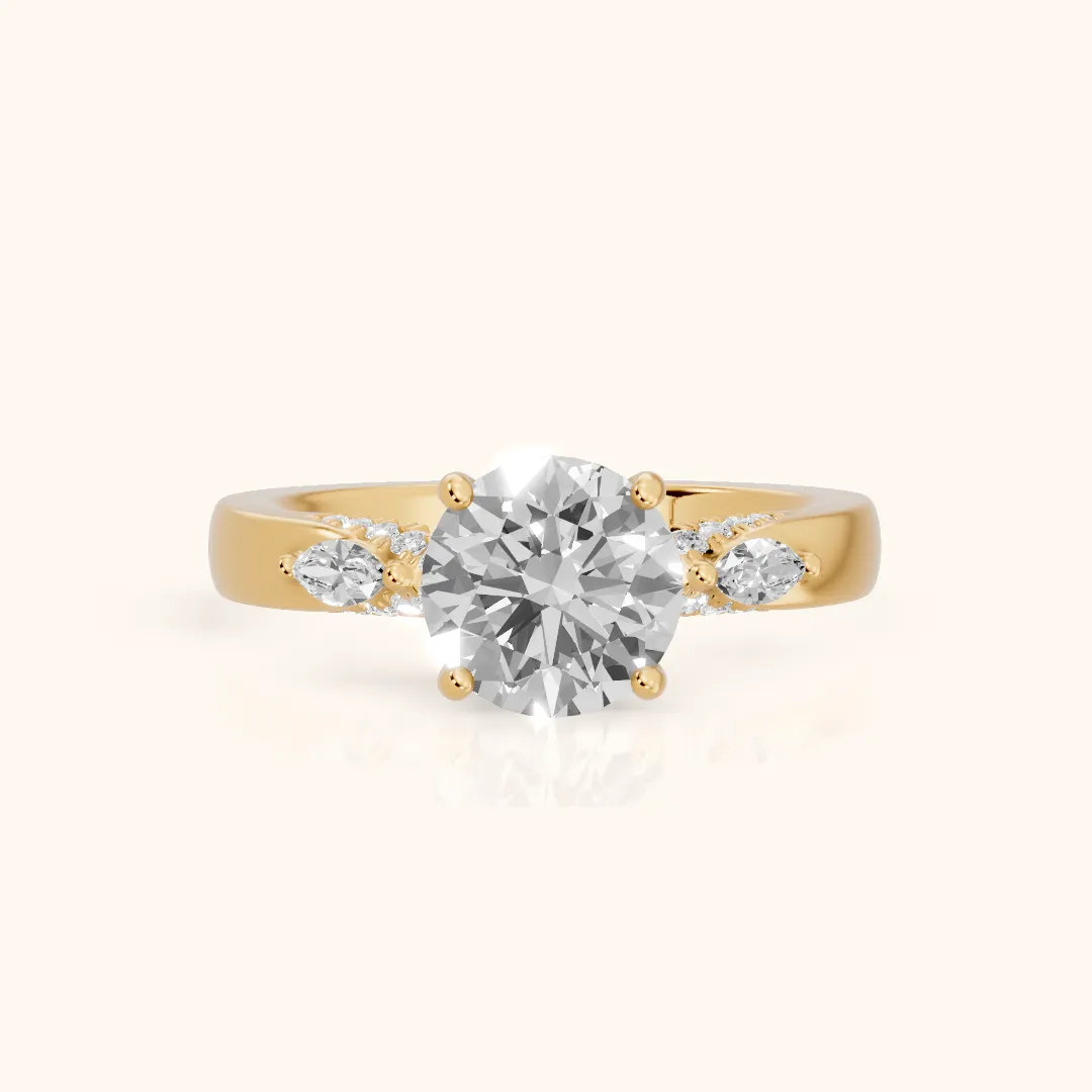 Tahoe Marquise-Side Pavé Round Diamond Engagement Ring in Yellow Gold — view 2