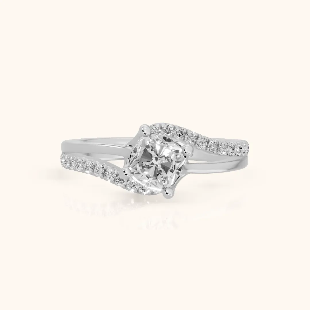 Stowe Bypass Pavé Cushion Diamond Engagement Ring in Platinum — view 2