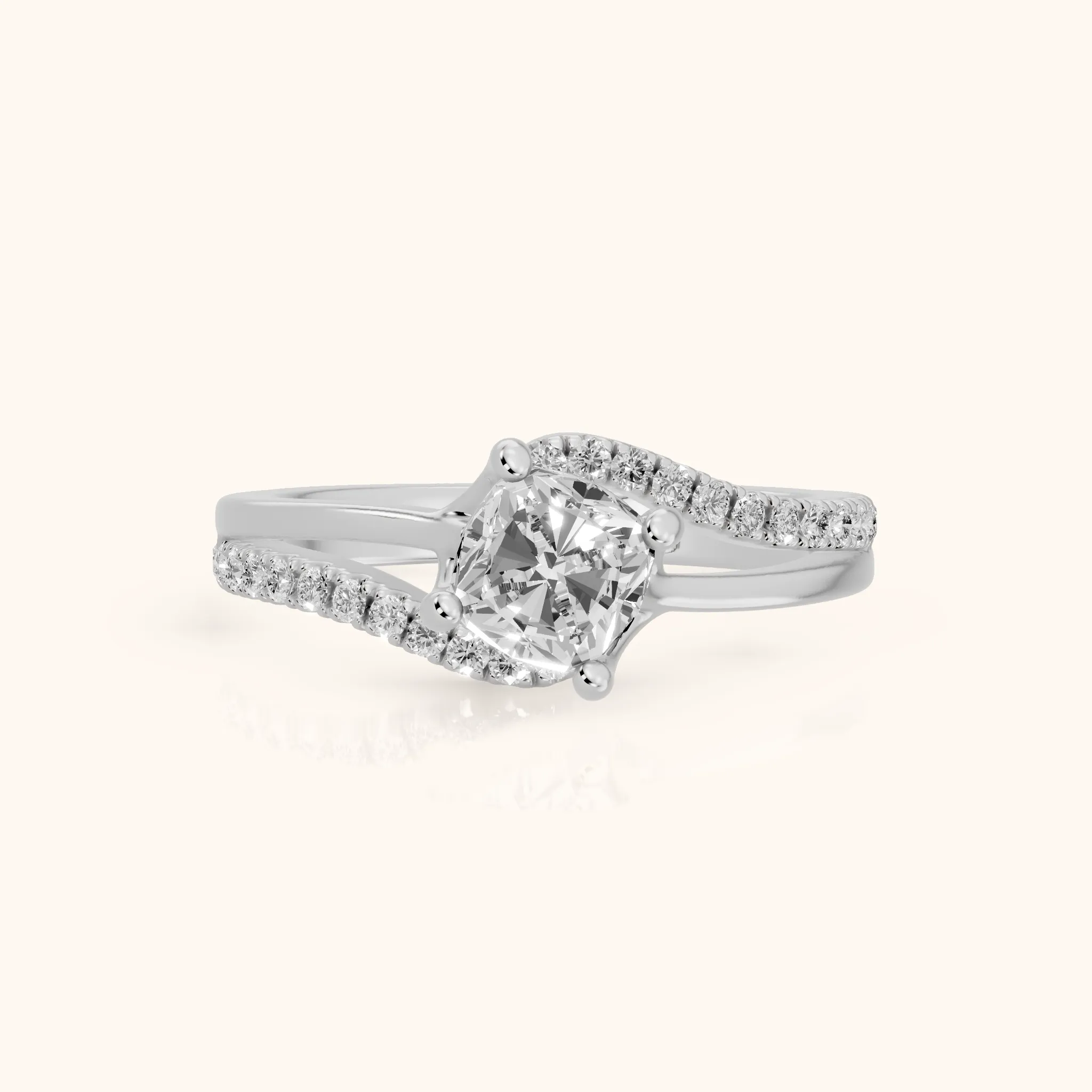 Stowe Bypass Pavé Cushion Diamond Engagement Ring in Platinum — view 1