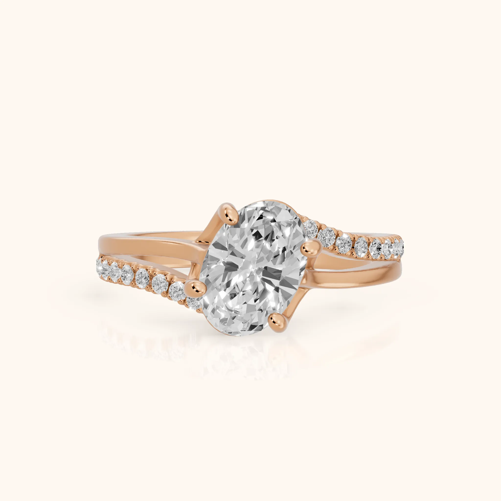 Stowe Bypass Pavé Oval Diamond Engagement Ring in Rose Gold — view 1