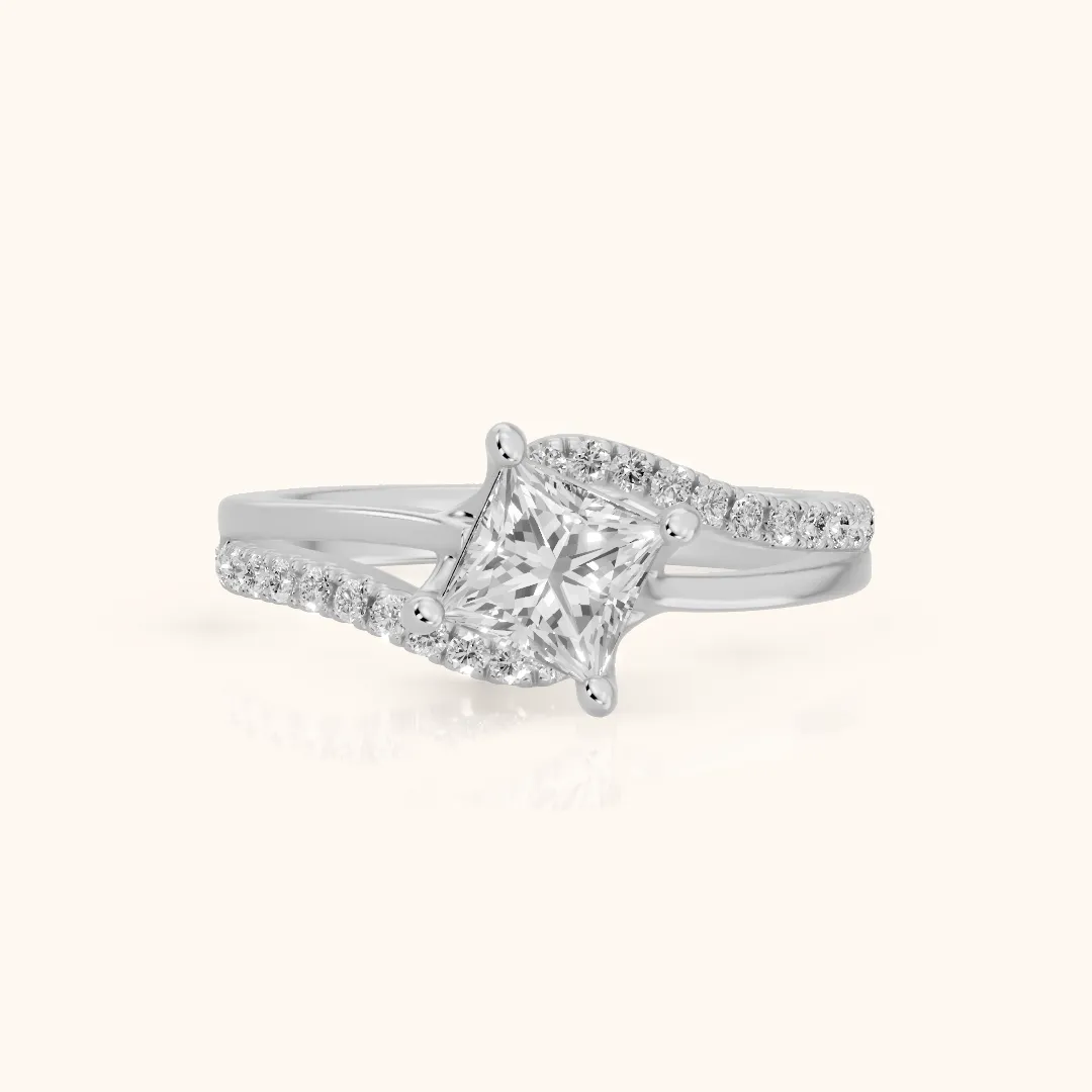 Stowe Bypass Pavé Princess Diamond Engagement Ring in Silver — view 2
