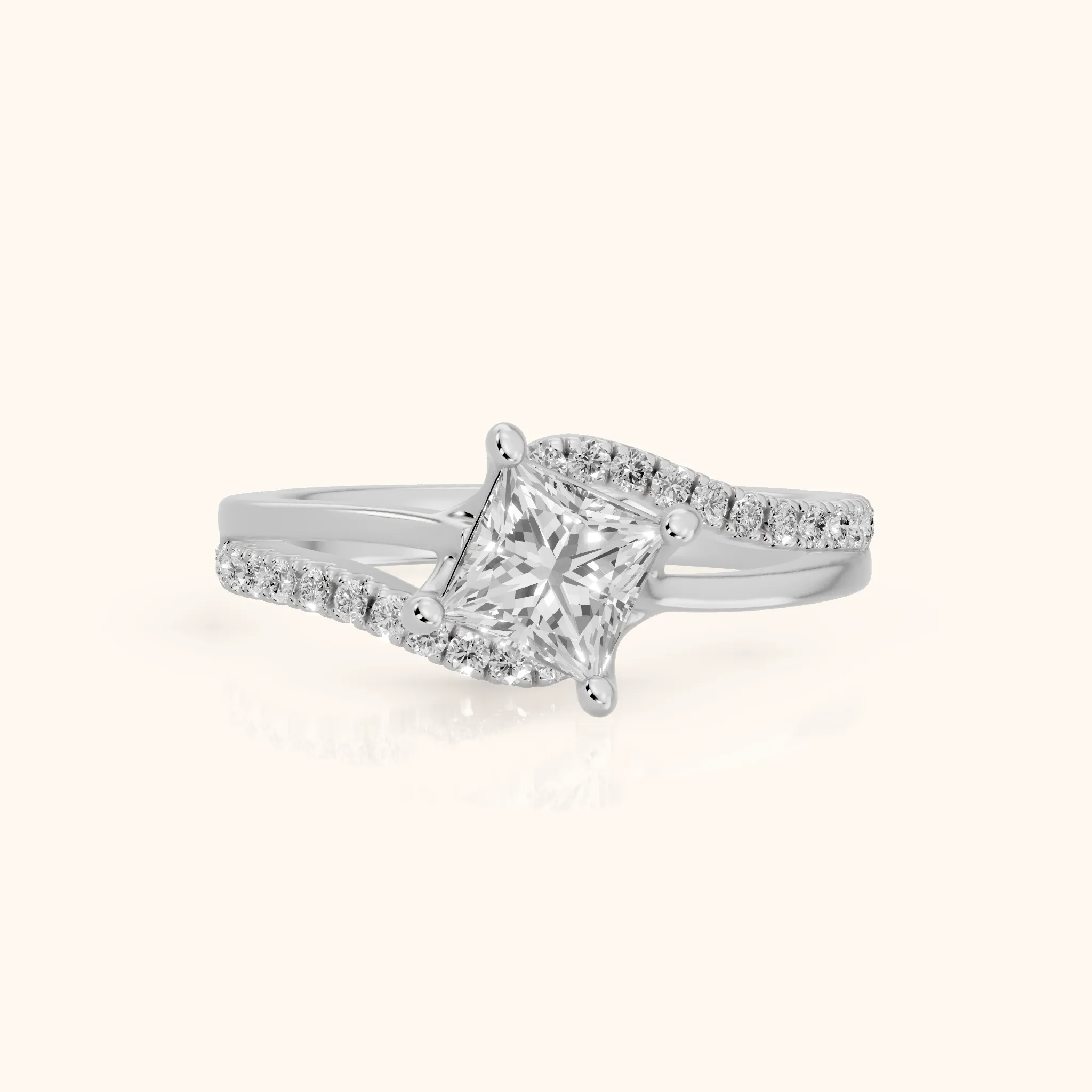 Stowe Bypass Pavé Princess Diamond Engagement Ring in Silver — view 1
