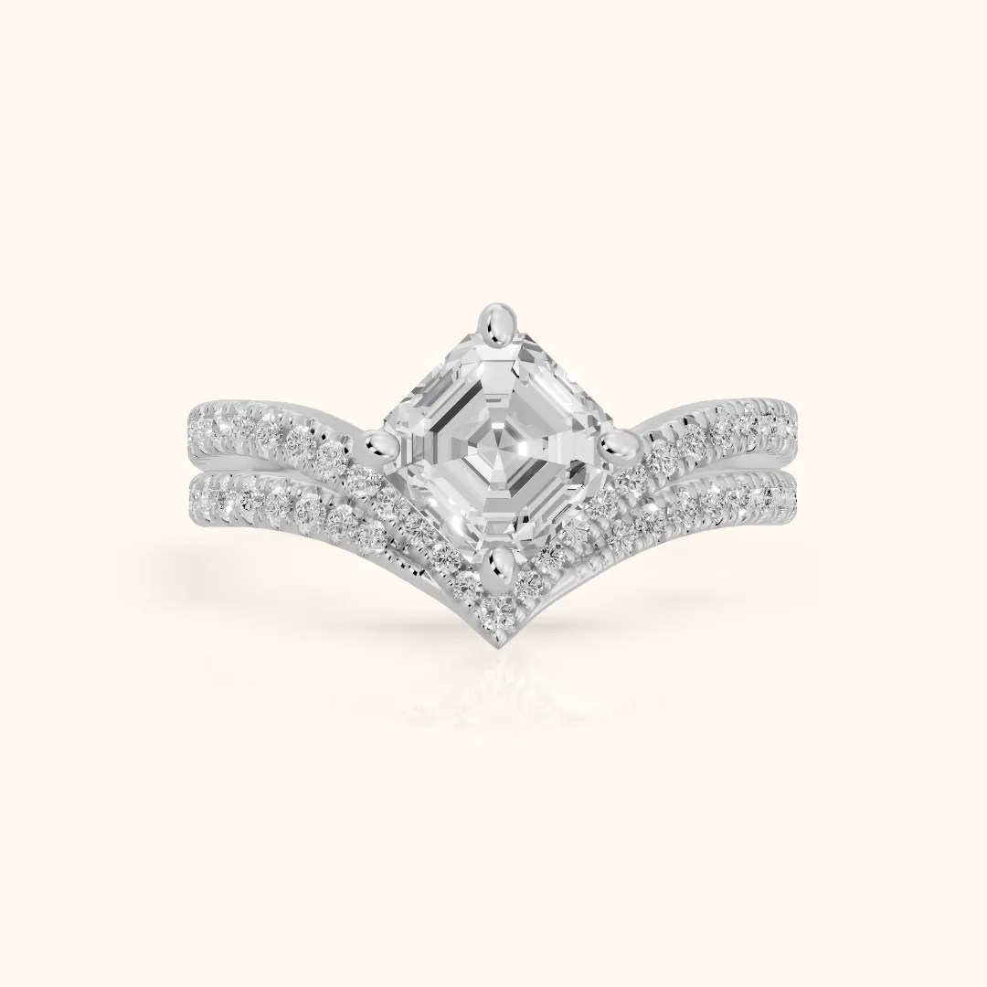 Boise Chevron Pavé Asscher Diamond Engagement Ring in Silver — view 2
