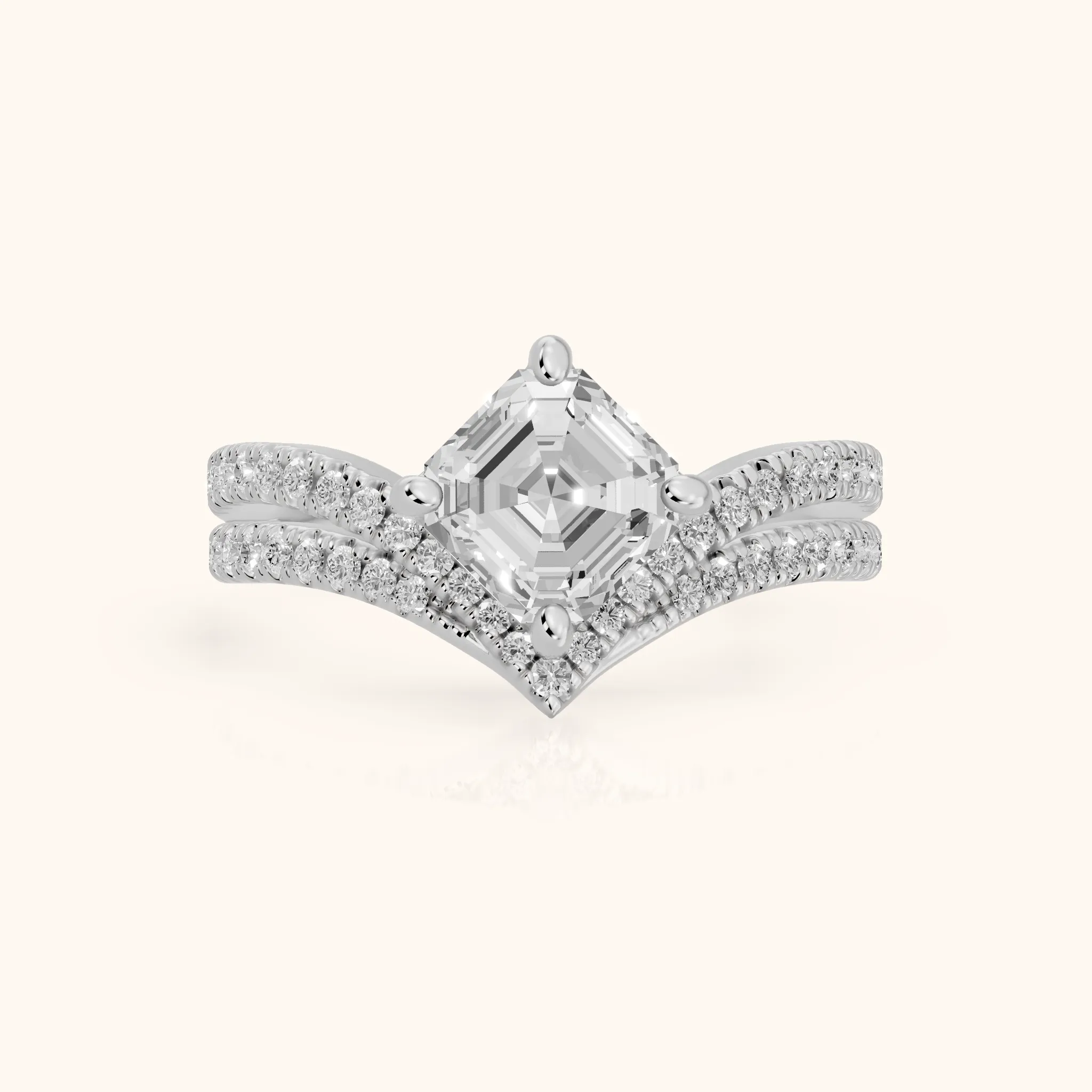 Boise Chevron Pavé Asscher Diamond Engagement Ring in Silver — view 1