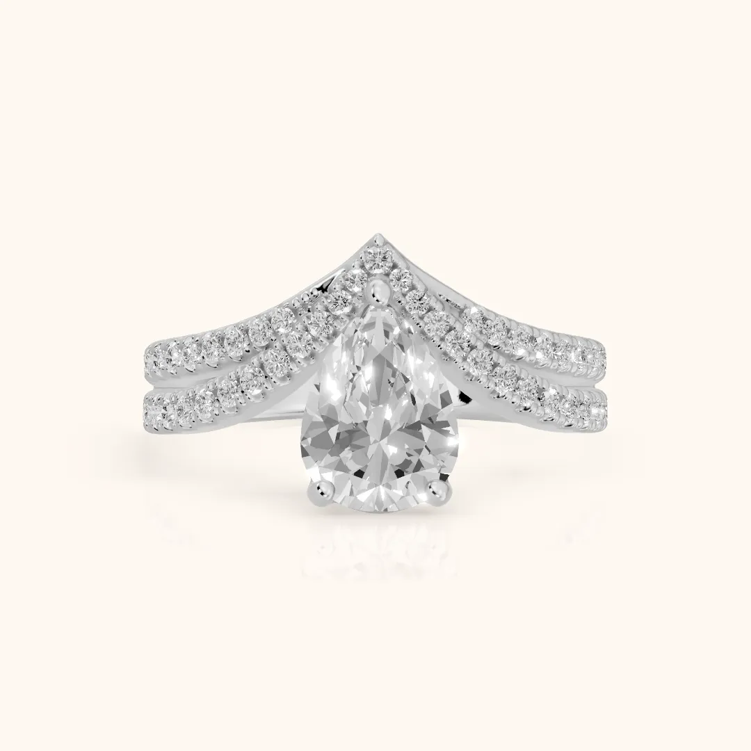 Boise Chevron Pavé Pear Diamond Engagement Ring in Silver — view 2