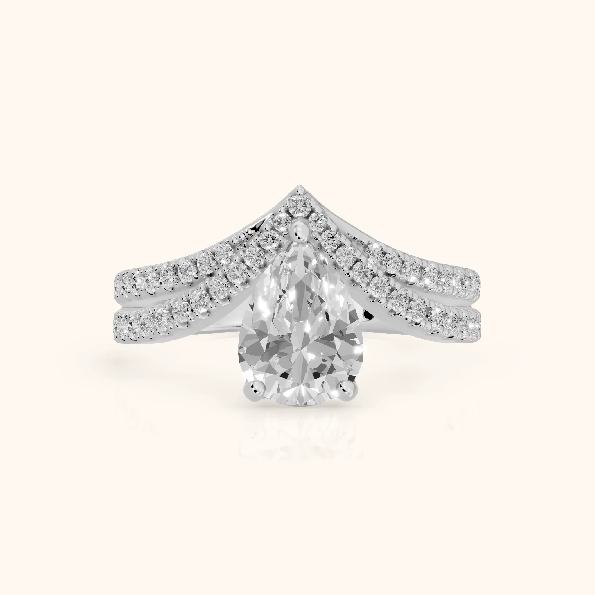 Boise Chevron Pavé Pear Diamond Engagement Ring in Silver — view 1