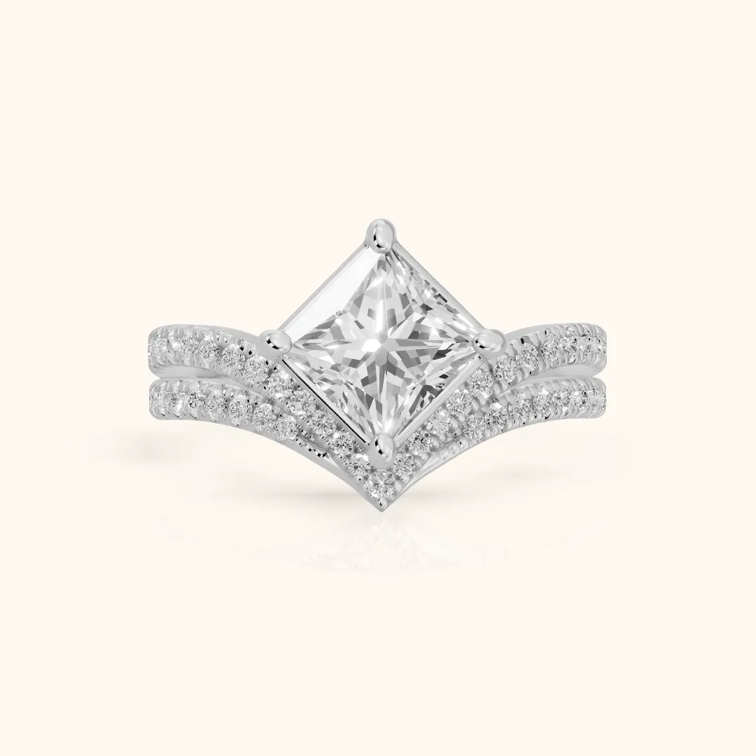 Boise Chevron Pavé Princess Diamond Engagement Ring in Silver — view 2