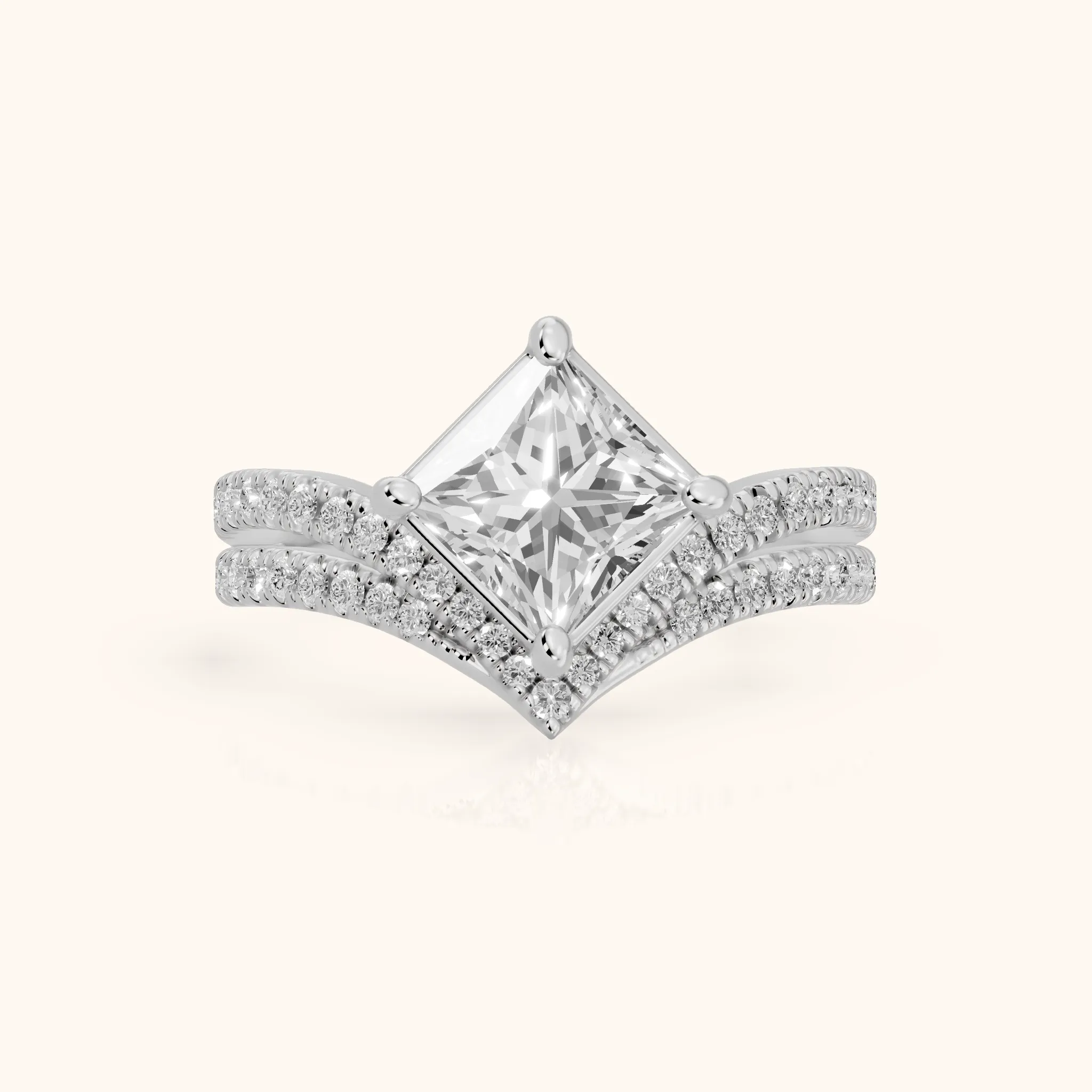 Boise Chevron Pavé Princess Diamond Engagement Ring in Silver — view 1