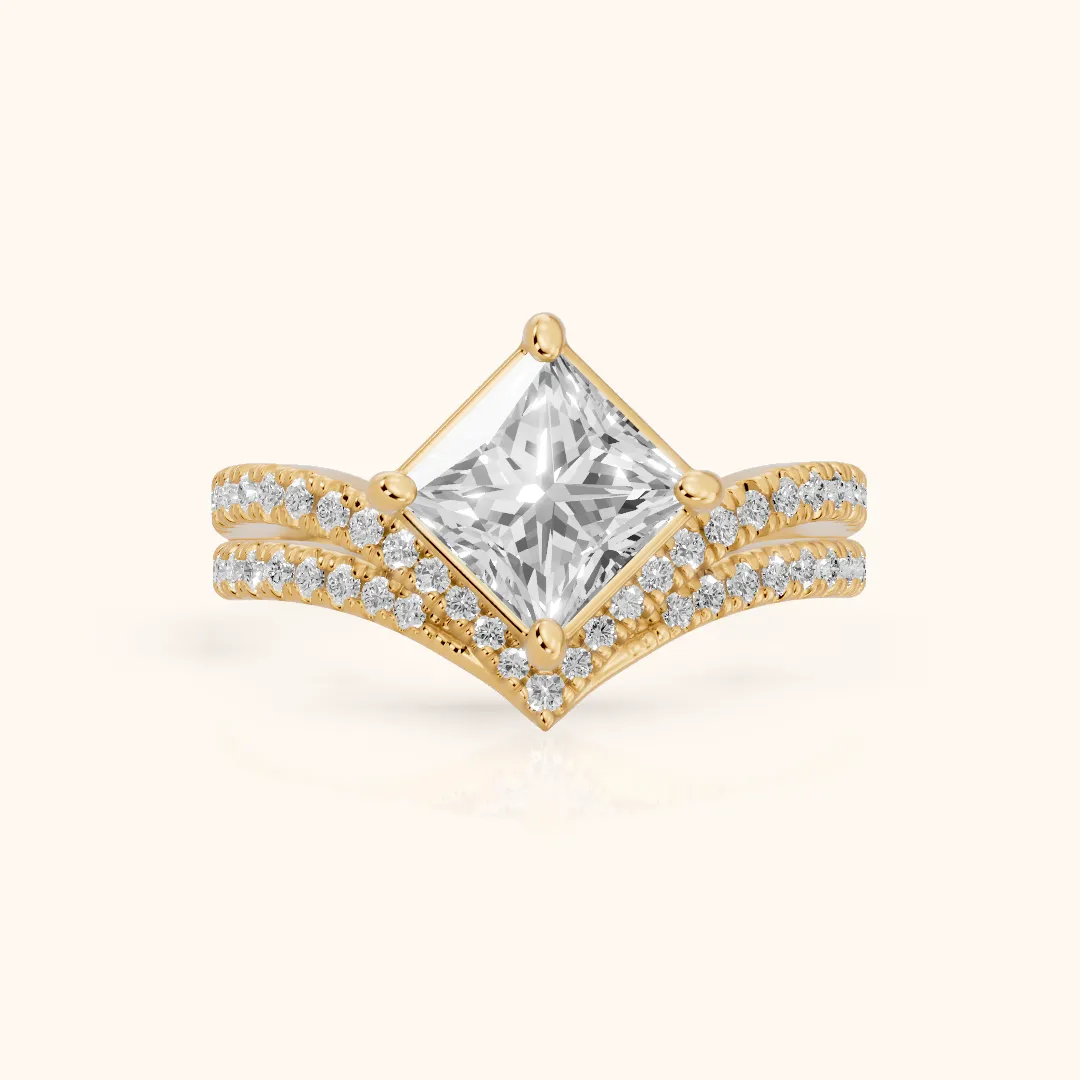 Boise Chevron Pavé Princess Diamond Engagement Ring in Yellow Gold — view 2
