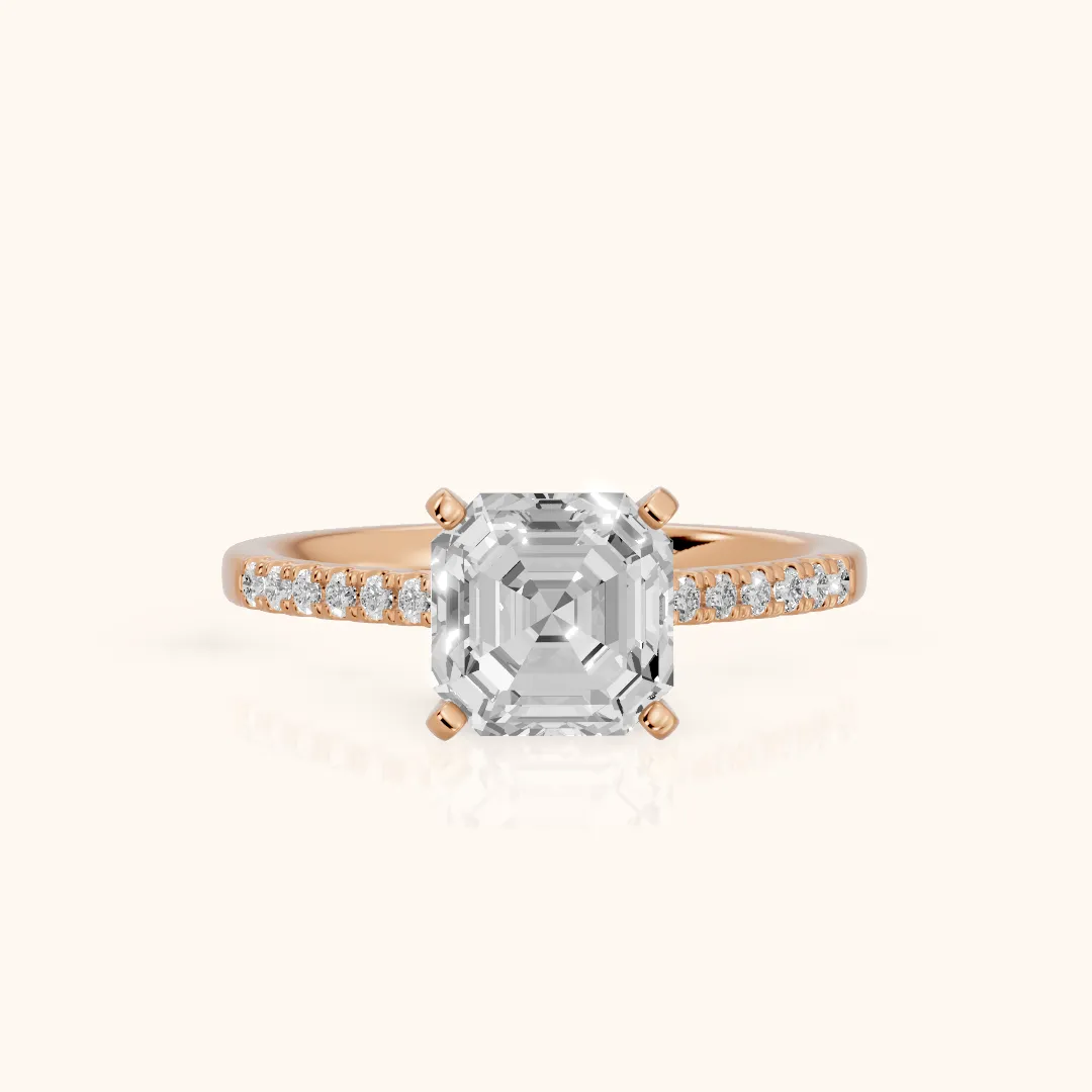 Salem Pavé Asscher Diamond Engagement Ring in Rose Gold — view 2