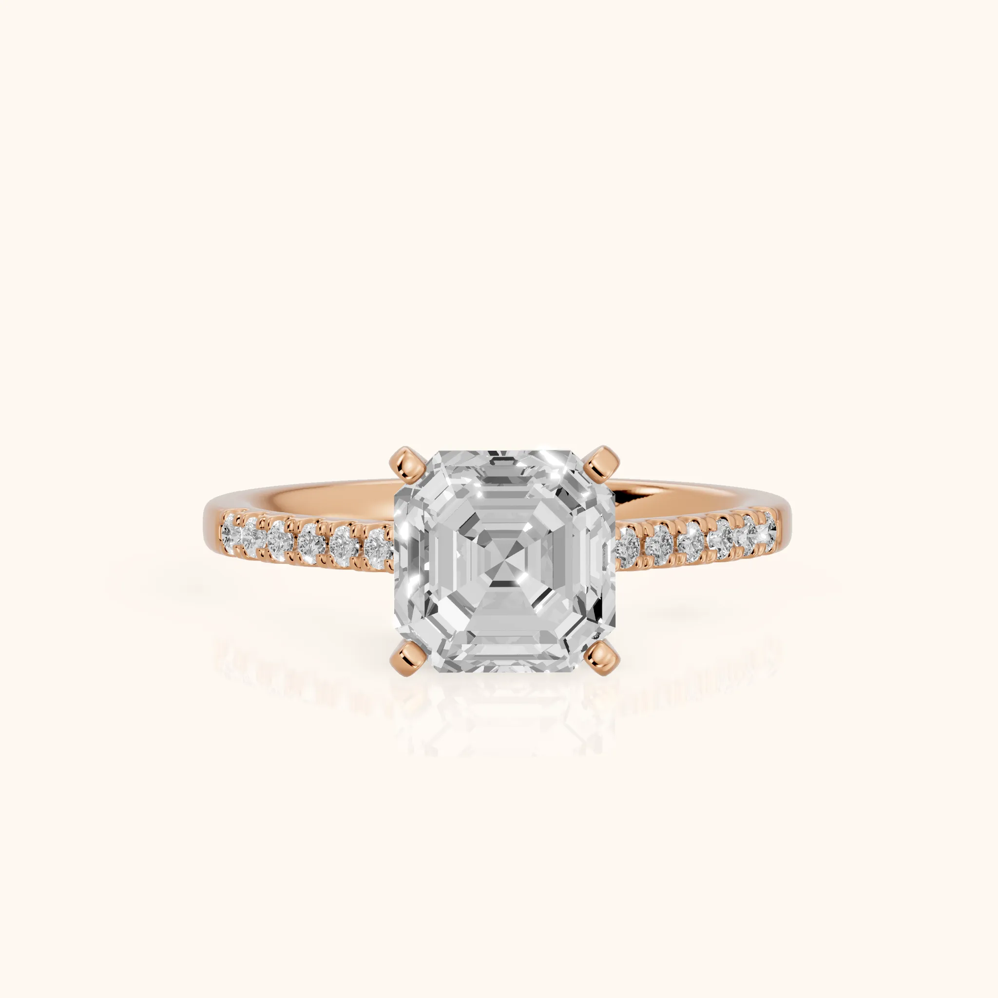 Salem Pavé Asscher Diamond Engagement Ring in Rose Gold — view 1