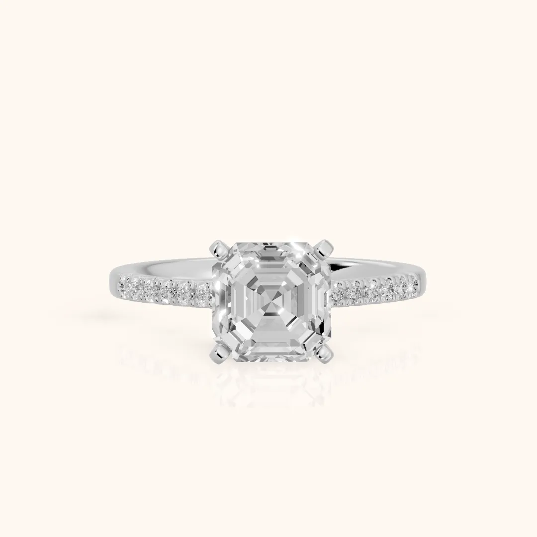Salem Pavé Asscher Diamond Engagement Ring in Silver — view 2
