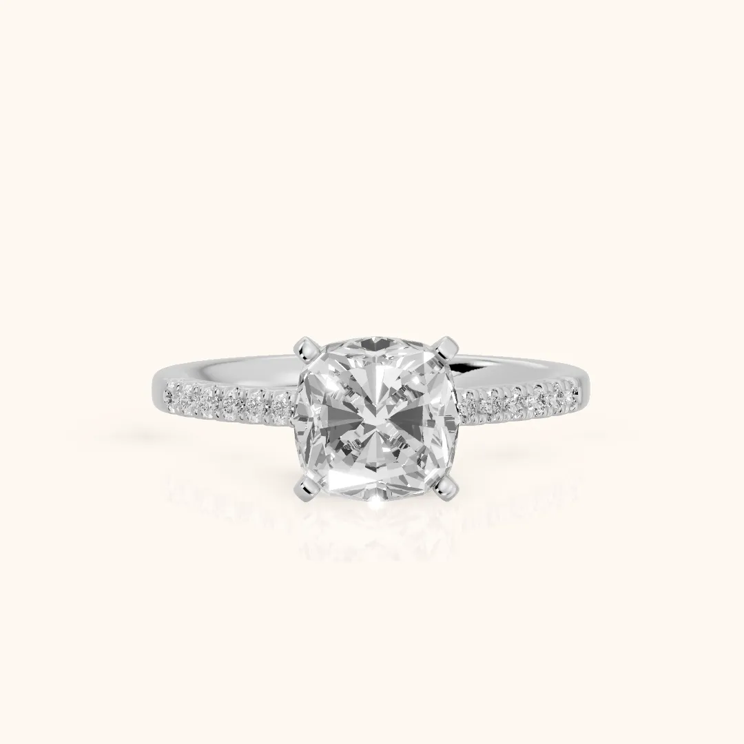 Salem Pavé Cushion Diamond Engagement Ring in White Gold — view 2