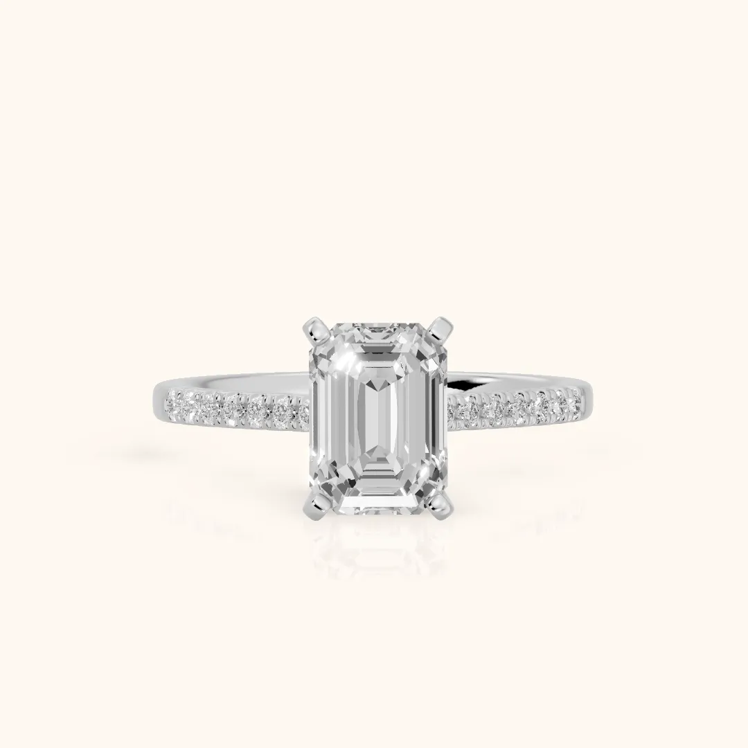 Salem Pavé Emerald Diamond Engagement Ring in Platinum — view 2