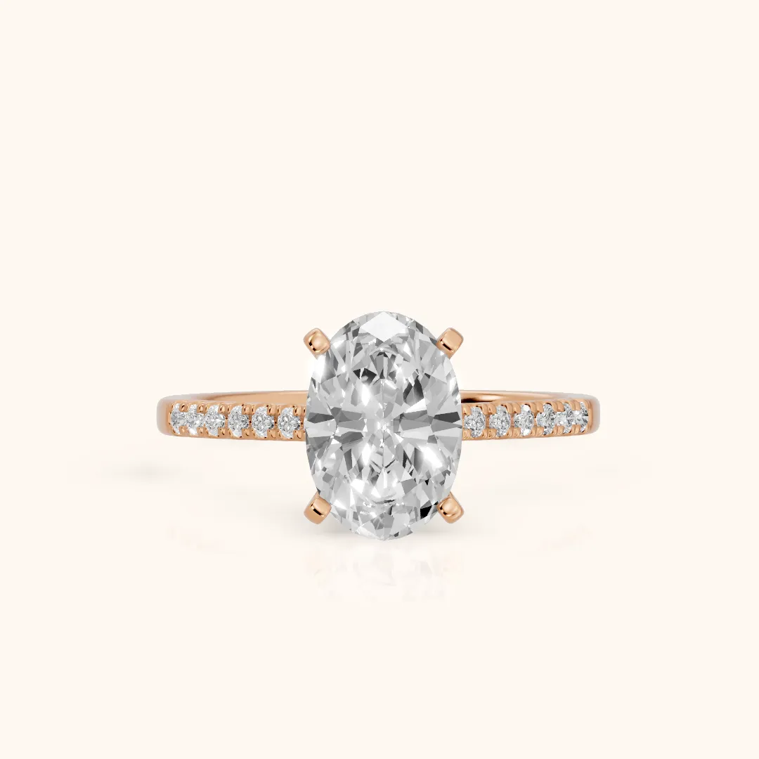 Salem Pavé Oval Diamond Engagement Ring in Rose Gold — view 2