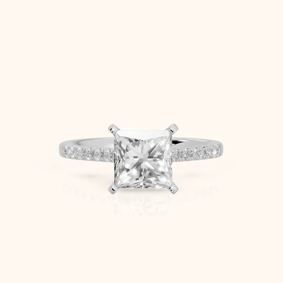 Salem Pavé Princess Diamond Engagement Ring in Silver — view 2