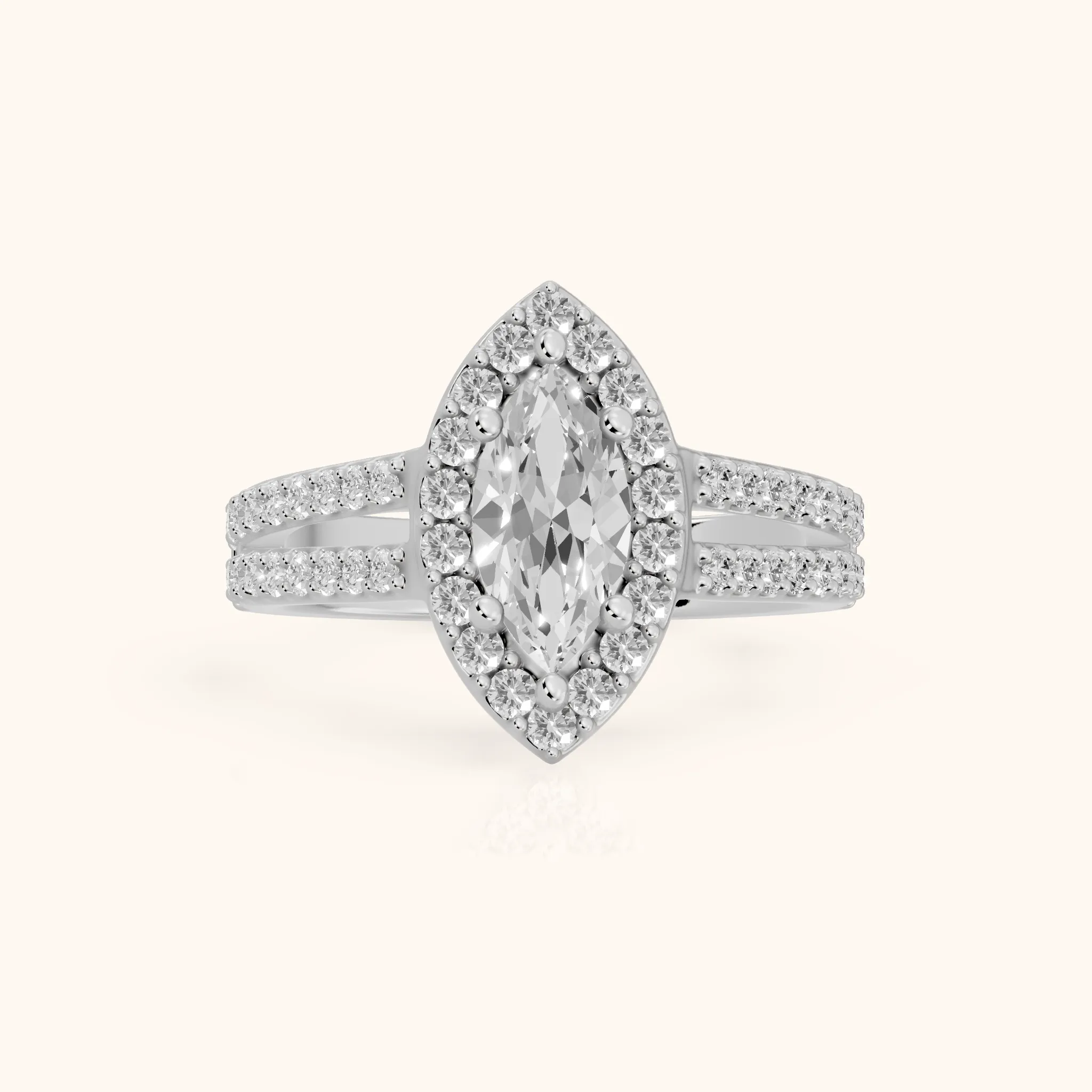 Tampa Halo Split Shank Marquise Diamond Engagement Ring in Platinum — view 1