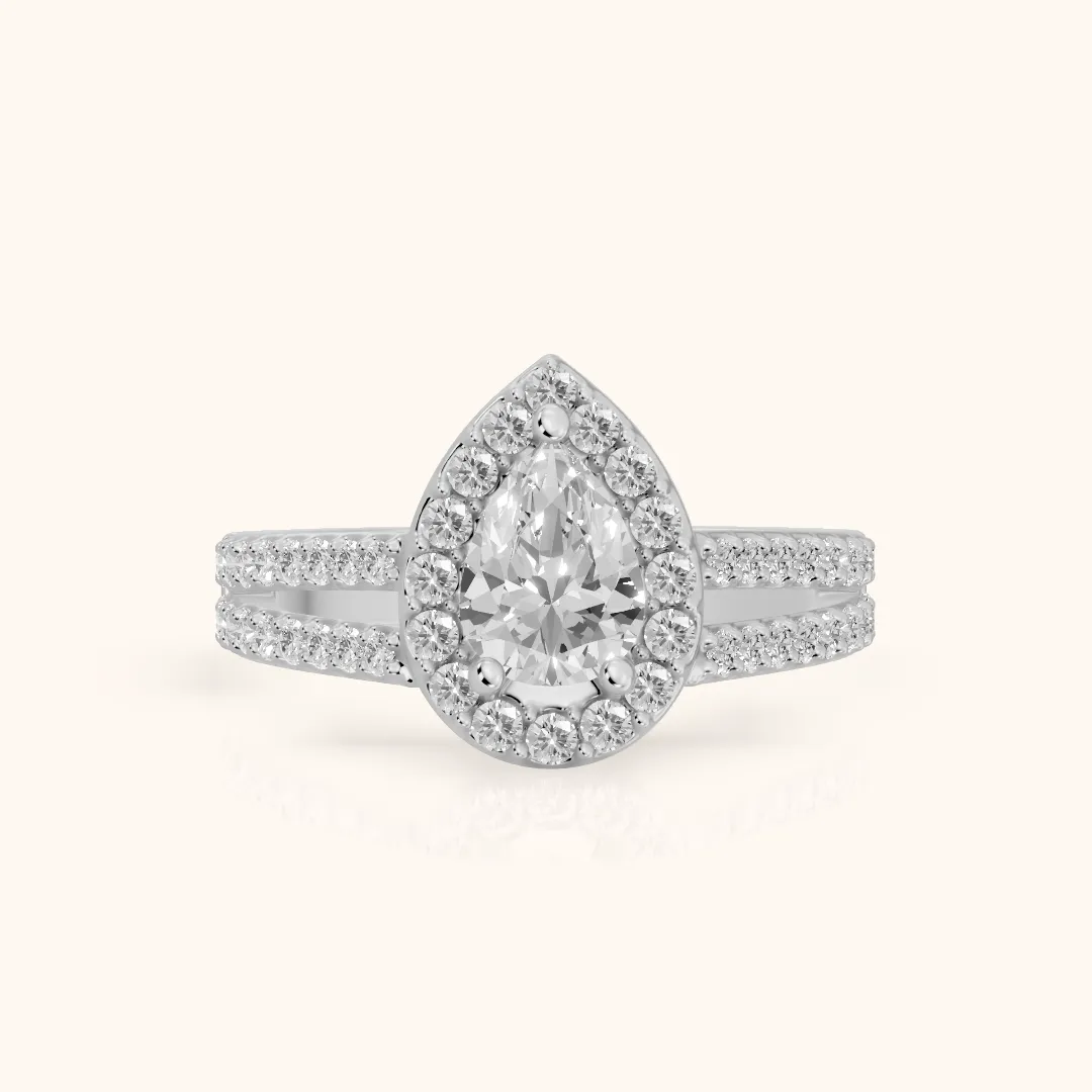 Tampa Halo Split Shank Pear Diamond Engagement Ring in White Gold — view 2