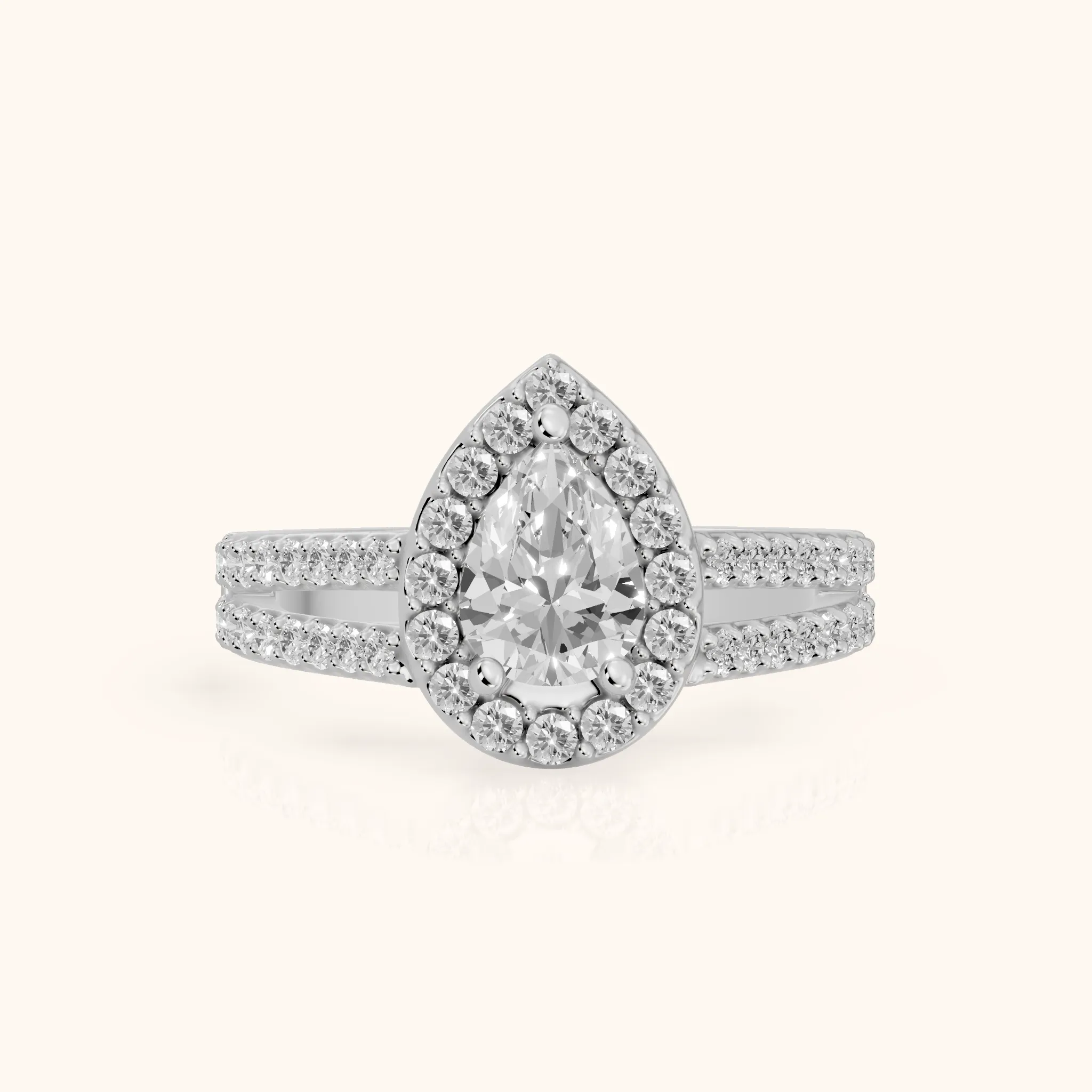 Tampa Halo Split Shank Pear Diamond Engagement Ring in White Gold — view 1