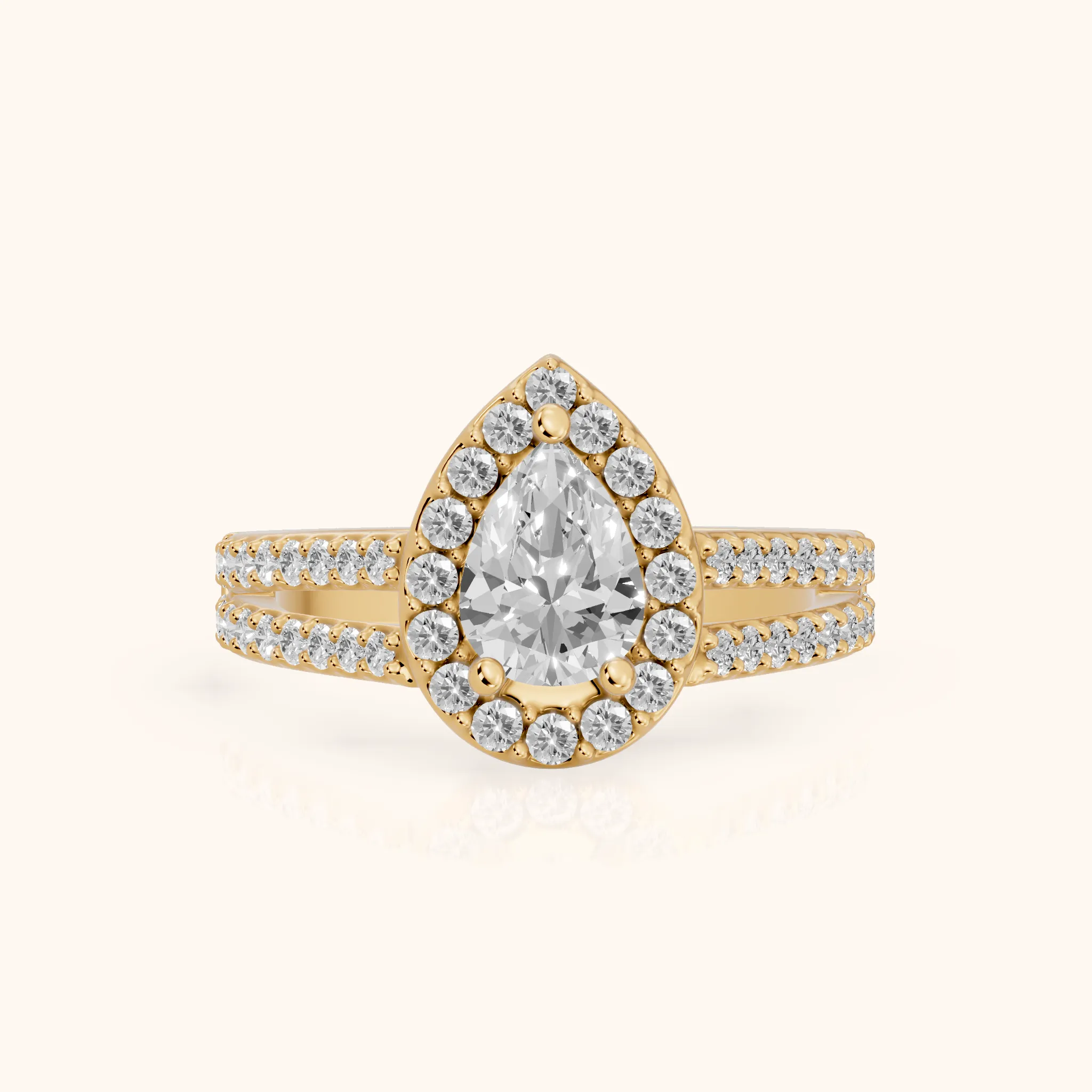 Tampa Halo Split Shank Pear Diamond Engagement Ring in Yellow Gold — view 1